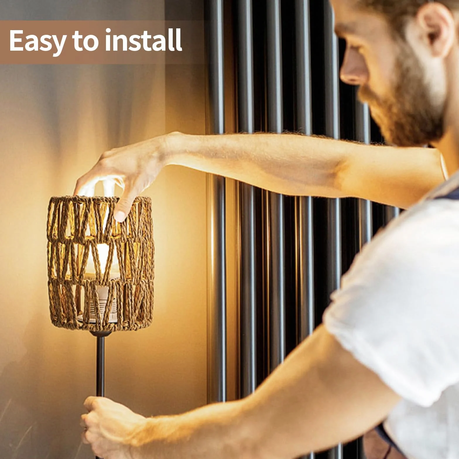 Abażur boho cylindryczny rattan lampa zewnętrzna 2 sztuki