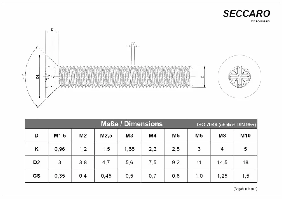 Śruba wpuszczana M5 x 90 mm stal szlachetna V2A A2 DIN 965 20 sztuk