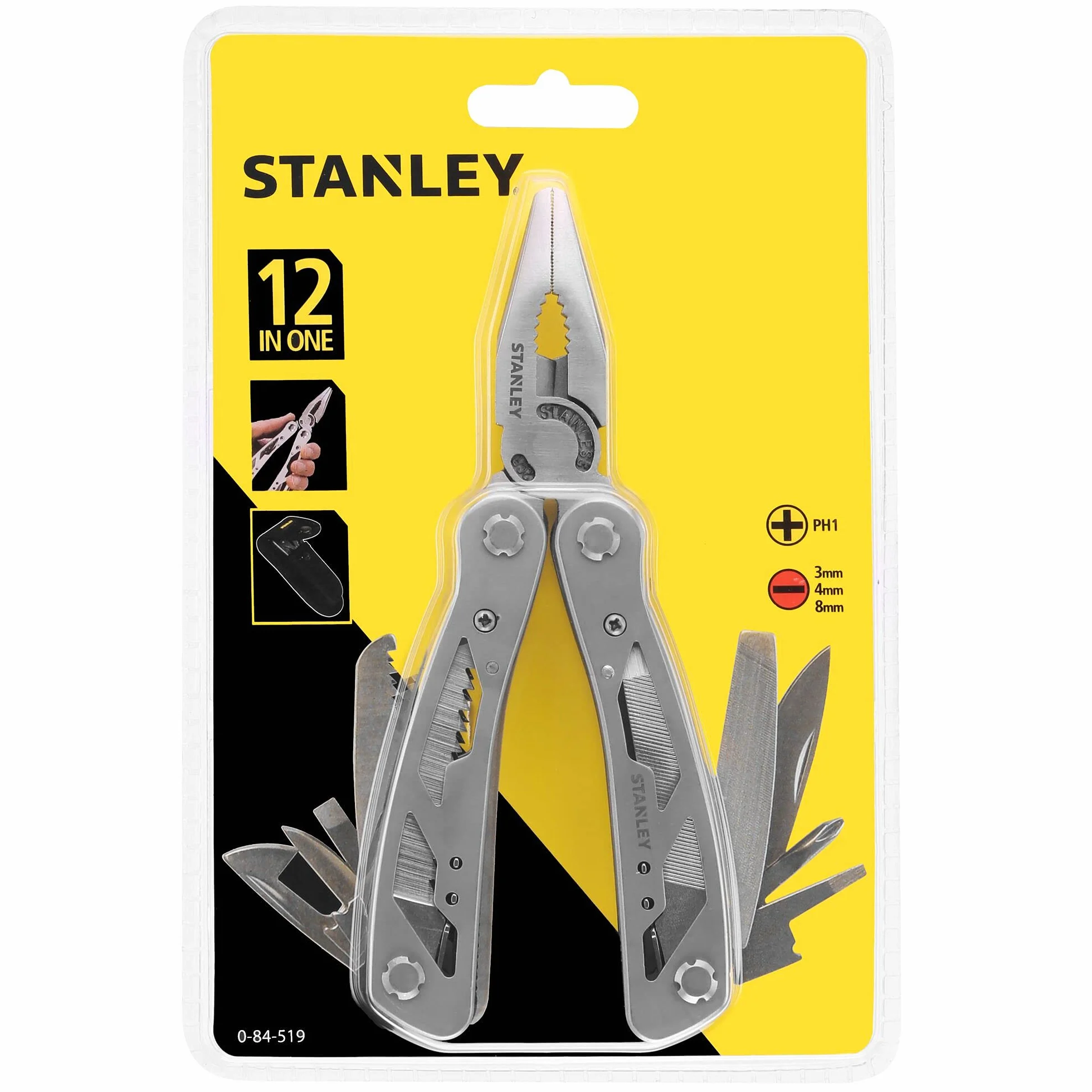 Stanley 0-84-519 Narzędzie Wielofunkcyjne, Srebrny, 12 funkcji