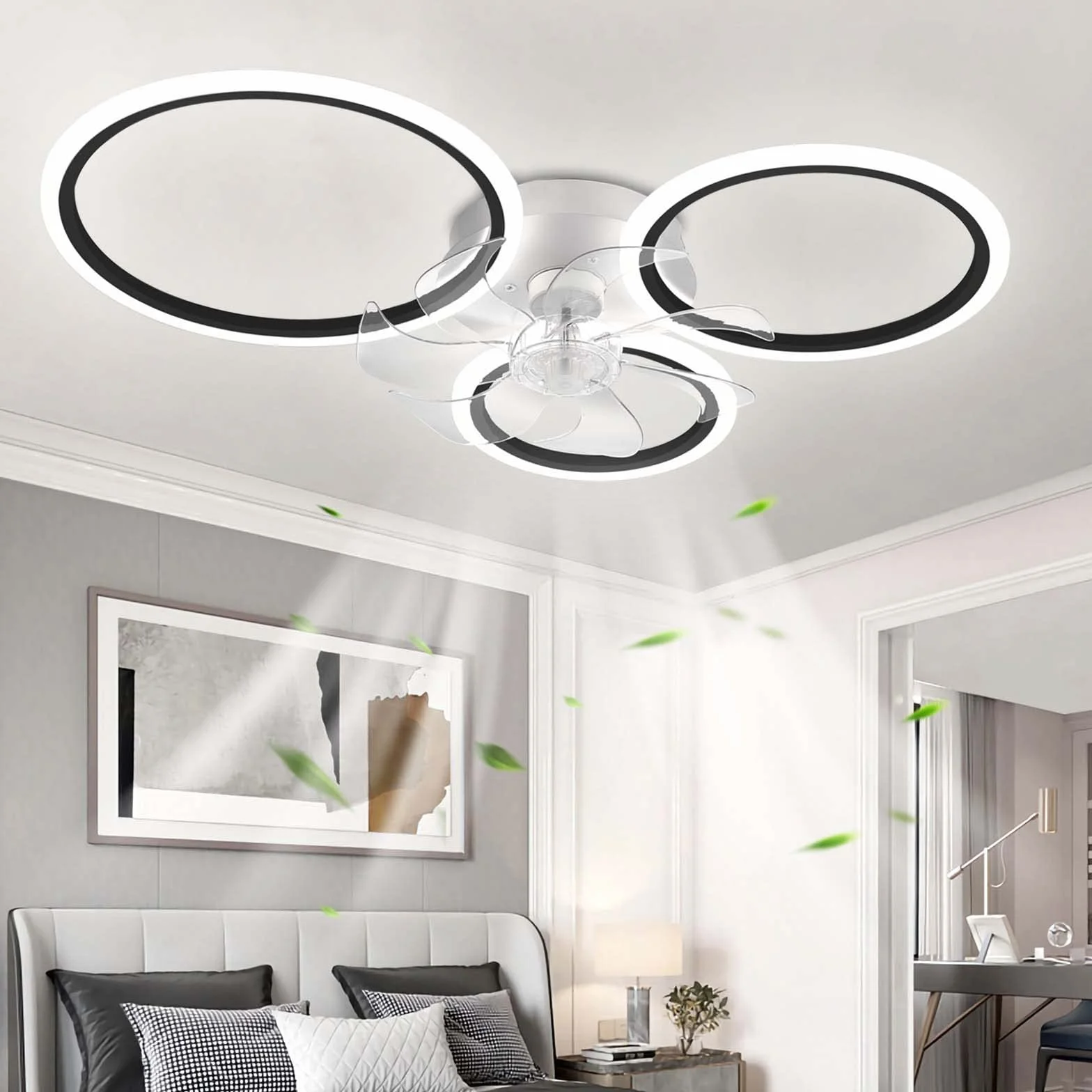 Nowoczesny Wentylator sufitowy z oświetleniem z pilotem zdalnego sterowania LED 72W Ściemnialne Lampa, Lampa sufitowa wentylator dla Pokój dzienny Sypialnia Kuchnia, Czarny 78cm