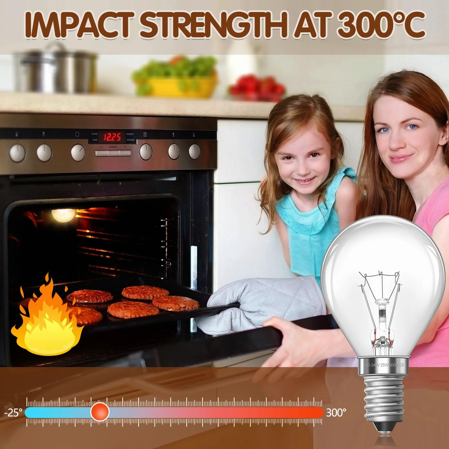 Lampa do piekarnika G45 E14, 300 stopni, żarówka E14 z możliwością ściemniania, ciepła biel 2700 K, AC 230 V, 400 lm, mała żarówka Edison Screw Bulb E14 Golf Ball Bulb do piekarników i kuchenek