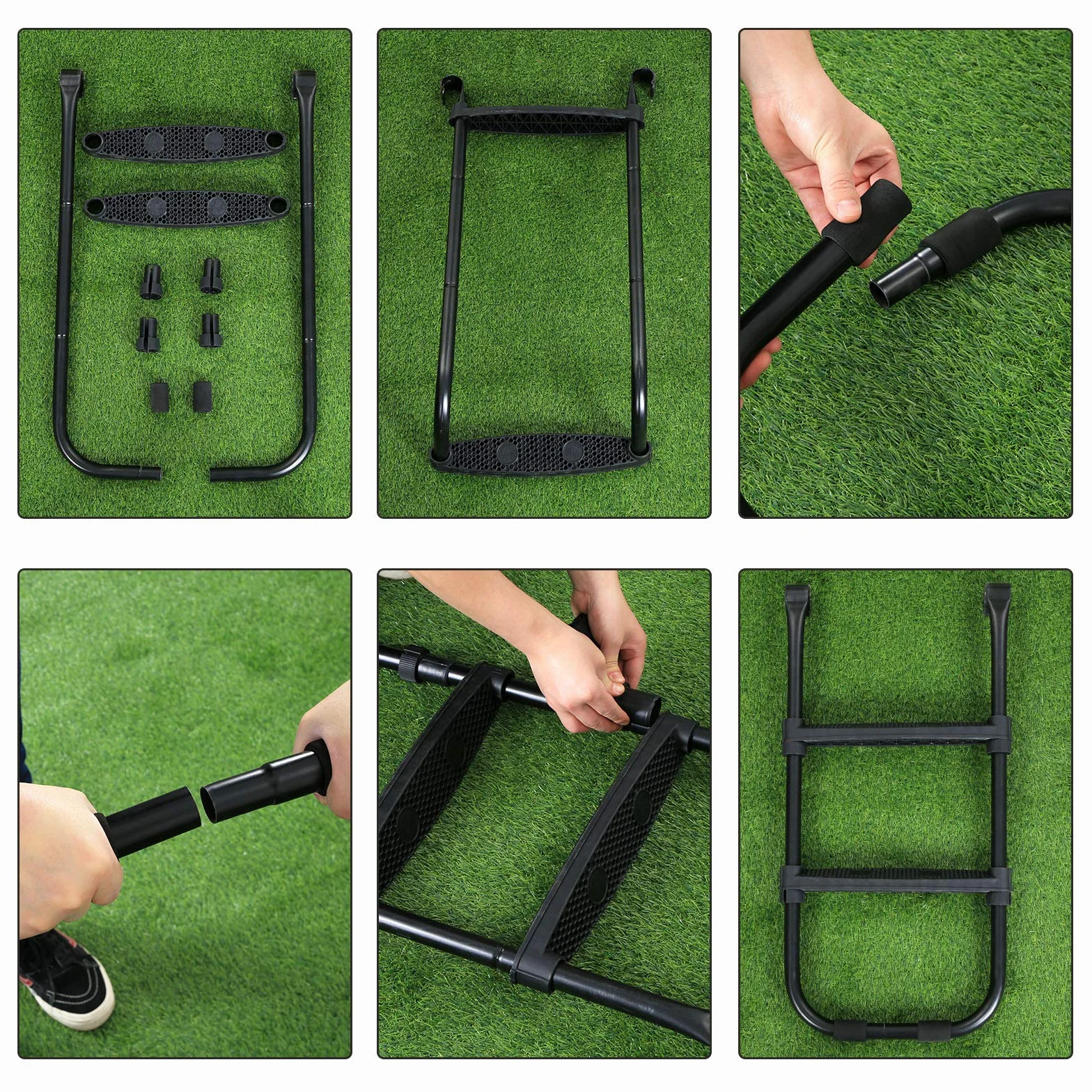 SONGMICS Drabinka do trampoliny antypoślizgowa 90 cm metalowy stelaż czarna SLD90BK