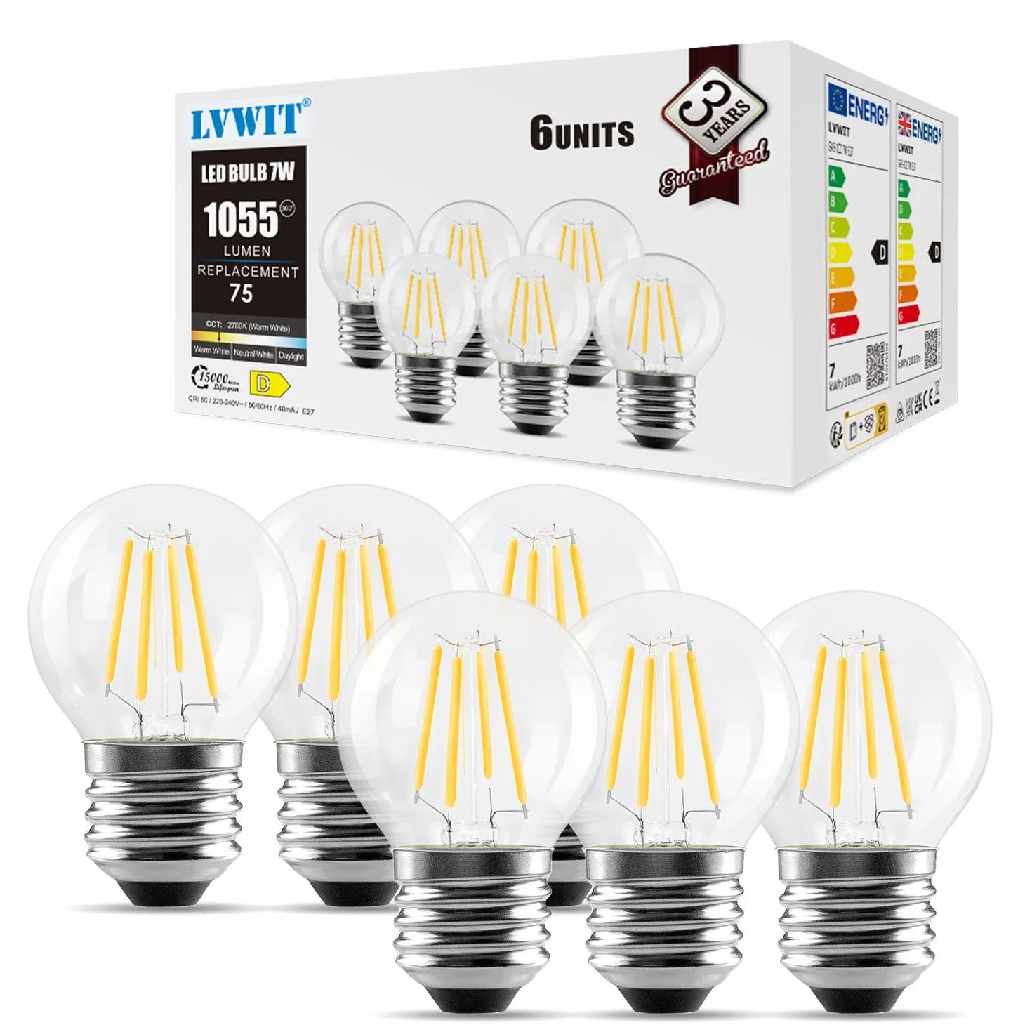 Żarówka LED E27 1055 lm 7 W 75 W Retro G45 Ciepłe Białe 2700 K 6 Szt.