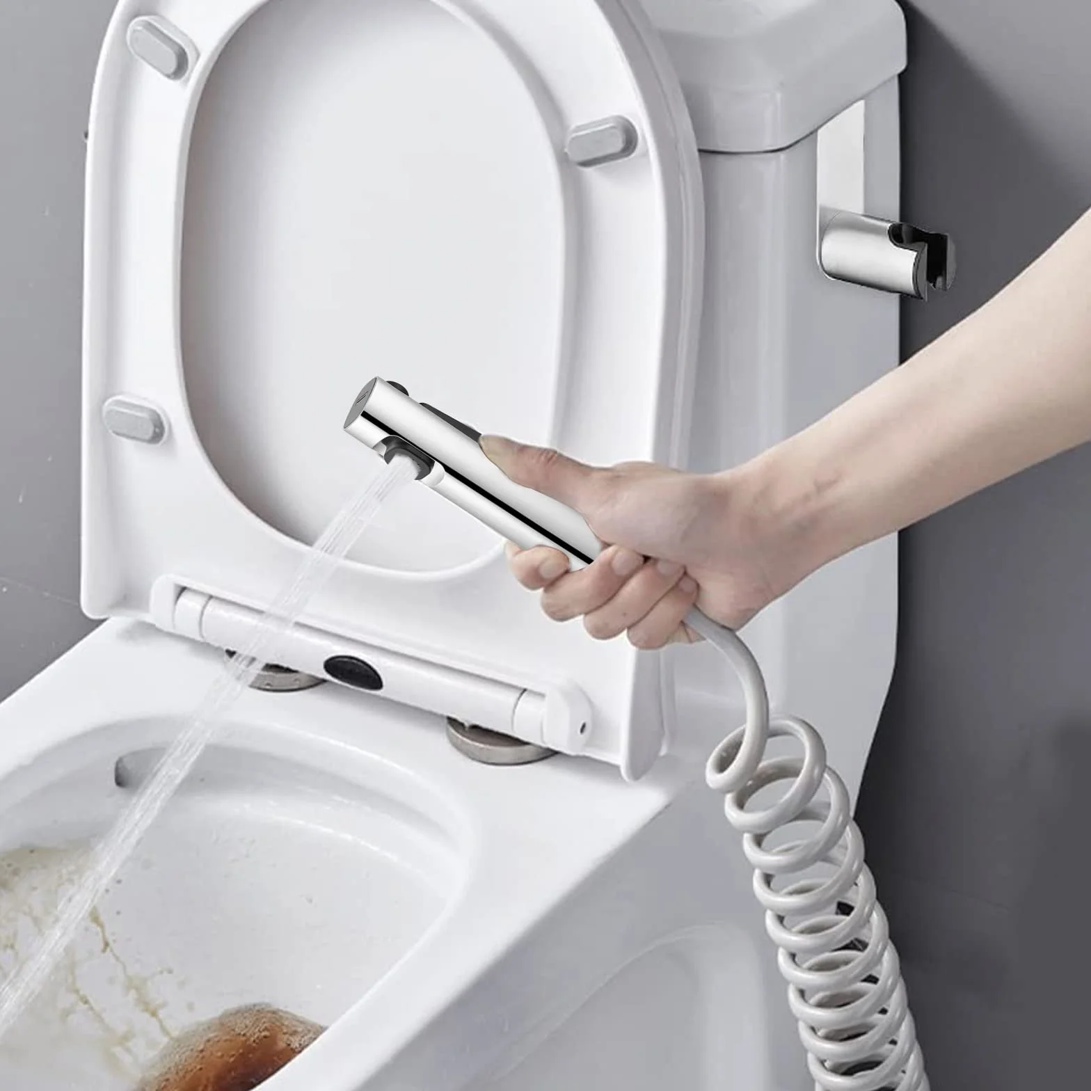 Bidet Prysznic ręczny Podwójna dysza natryskowa Plastik ABS Zestaw natryskowy do toalety z dozownikiem kranu