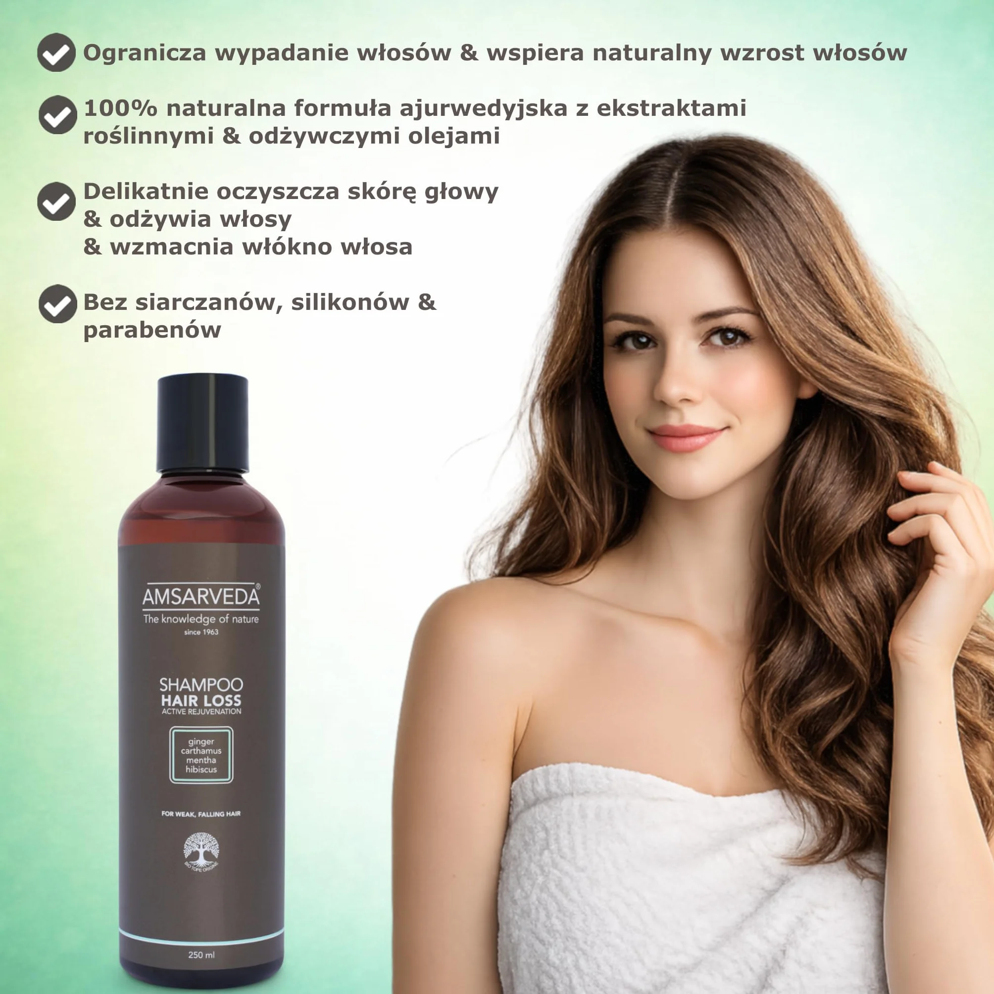 Amsarveda Hair Loss Active Rejuvenation Shampoo- 100% Naturalny, Ajurwedyjski, Głębokie Oczyszczanie, Odżywianie, Bez Parabenów i Sulphate 250ml