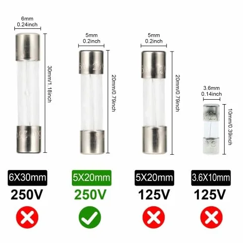 Bezpieczniki szklane 5x20mm 250V 0,2-15A zestaw 100 szt. mieszane
