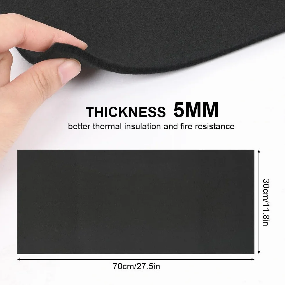 Flintronic Ognioodporna podkładka, 70 x 30 cm – mata chroniąca przed wysoką temperaturą do 982°C, bezpieczna ochrona przeciwpożarowa, 5 mm grubości filcu węglowego, mata ognioodporna, do grilla, na