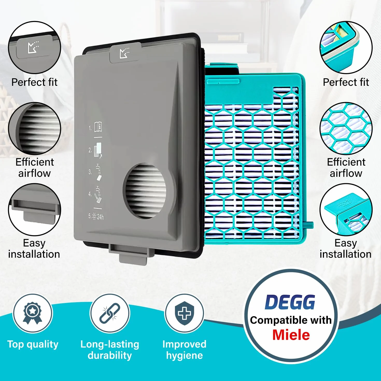 DEGG Zestaw filtrów kompatybilny z Miele Boost CX1 SF-HY 60 CX-FSF Hepa filtr drobnego pyłu dla alergików