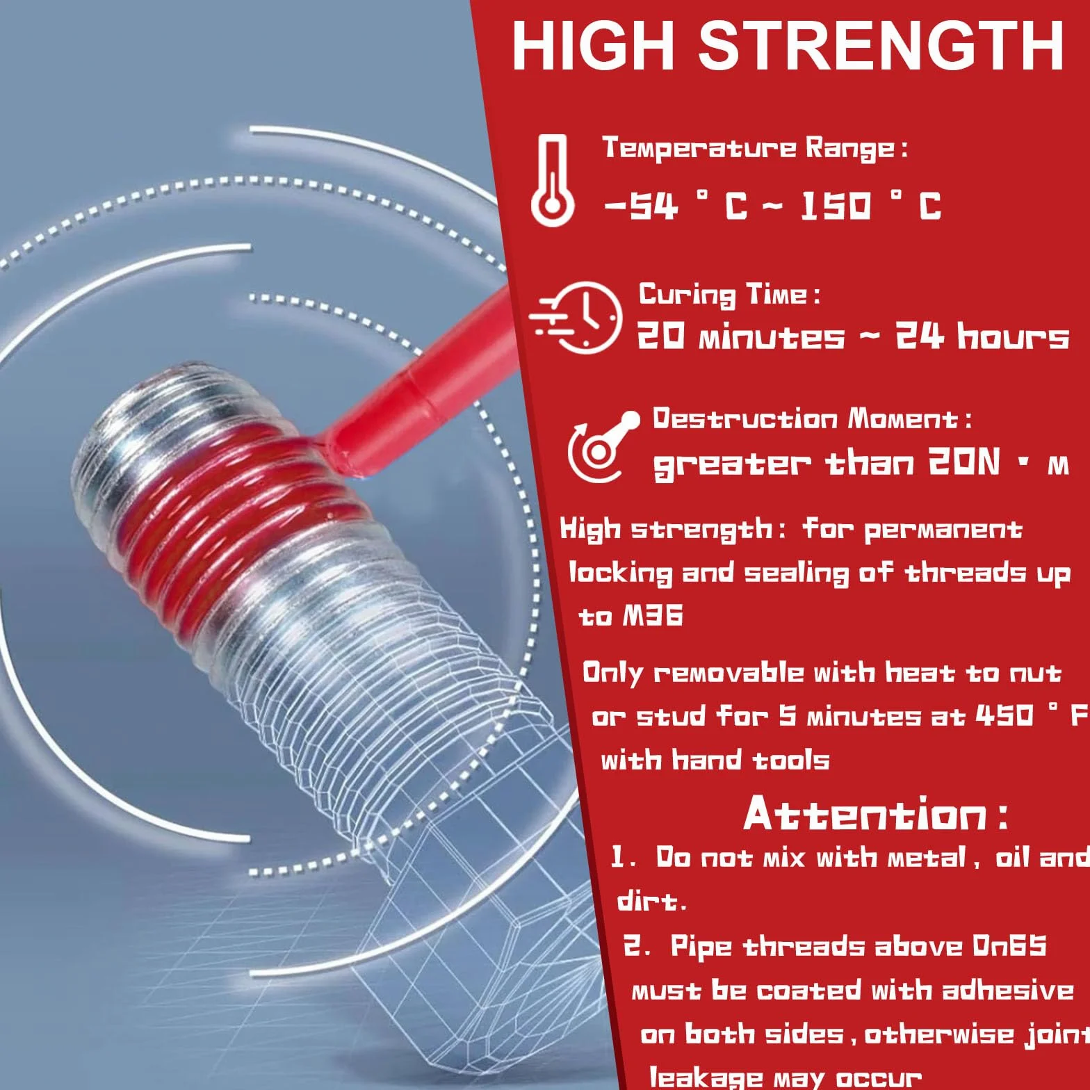 Klej do śrub zabezpieczający wysokiej wytrzymałości 50 ml czerwony wysoka temperatura