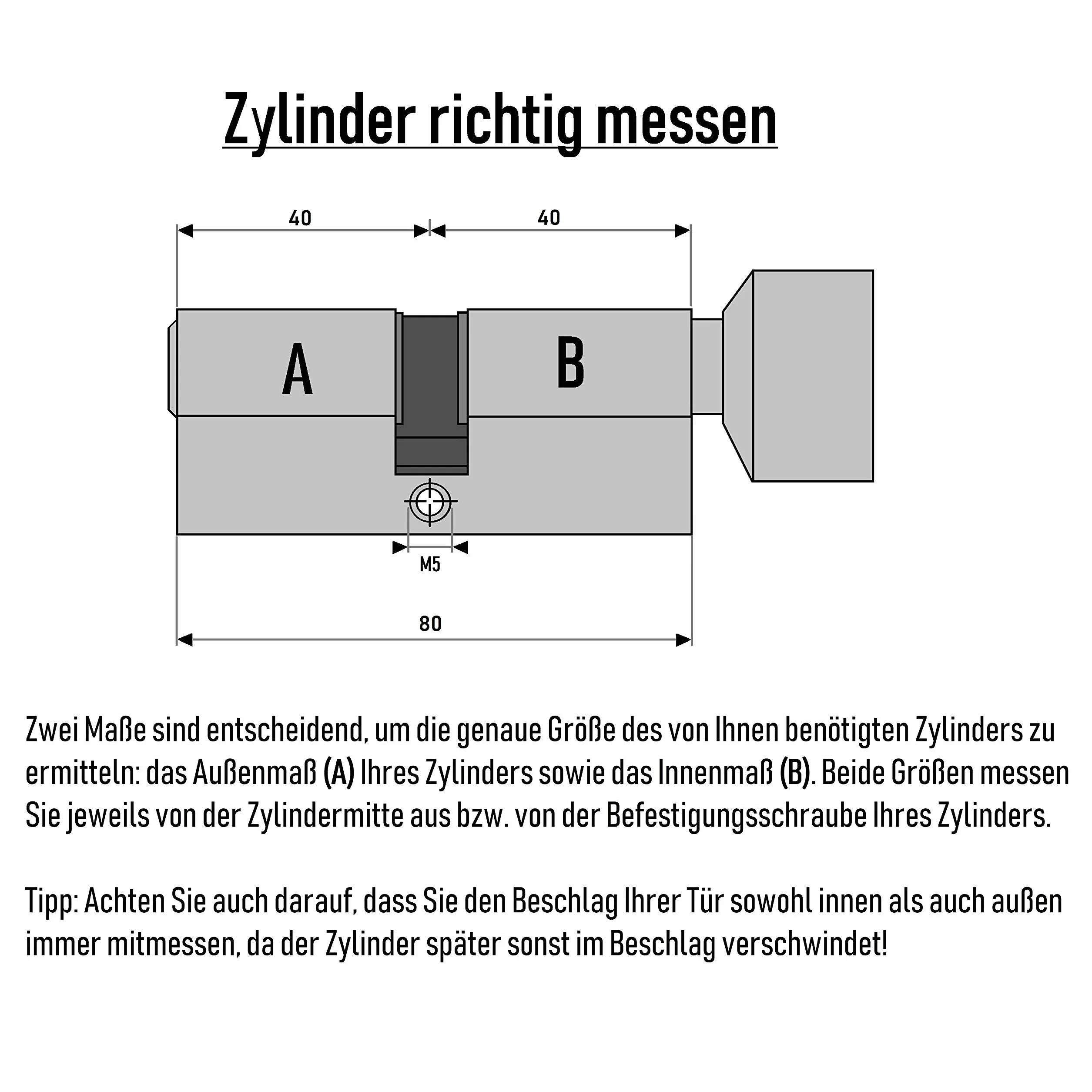 Cylinder z gałką 80 mm KSN 40/40 z funkcją awaryjną i zagrożenia zestaw 5 kluczy