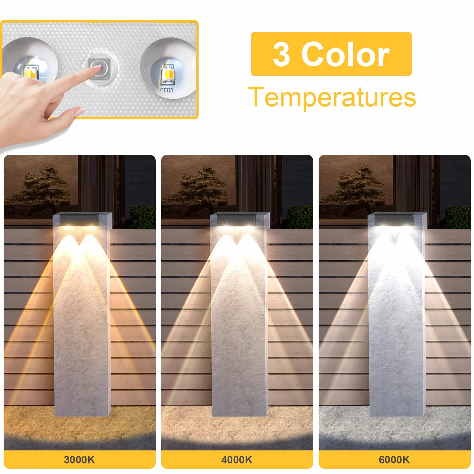 Liyade Lampy solarne na ogrodzenie, 4 sztuki lamp solarnych do ogrodu zewnętrznego, wodoodporne lampy solarne na taras z 3 trybami oświetlenia, lampa solarna ścienna na zewnątrz, ogrodzenie