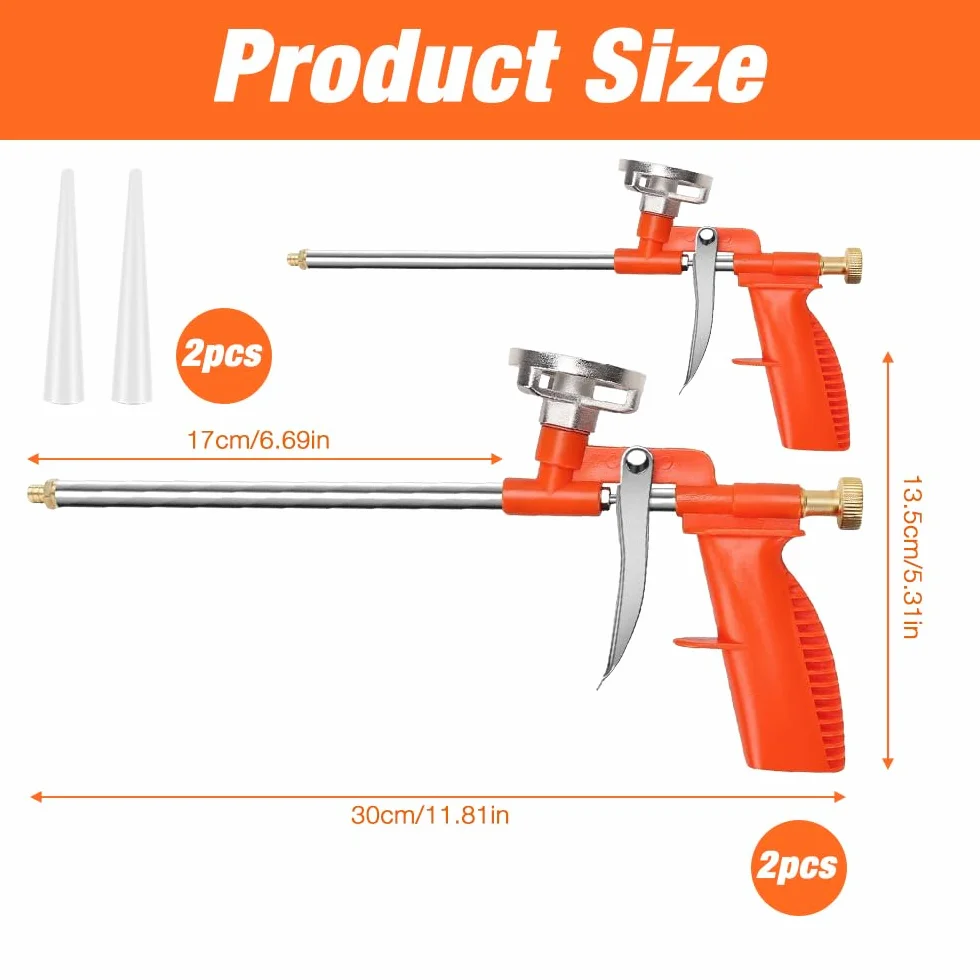 Pistolet piankowy, 2 sztuki, z ergonomicznym uchwytem z tworzywa sztucznego, metalowy