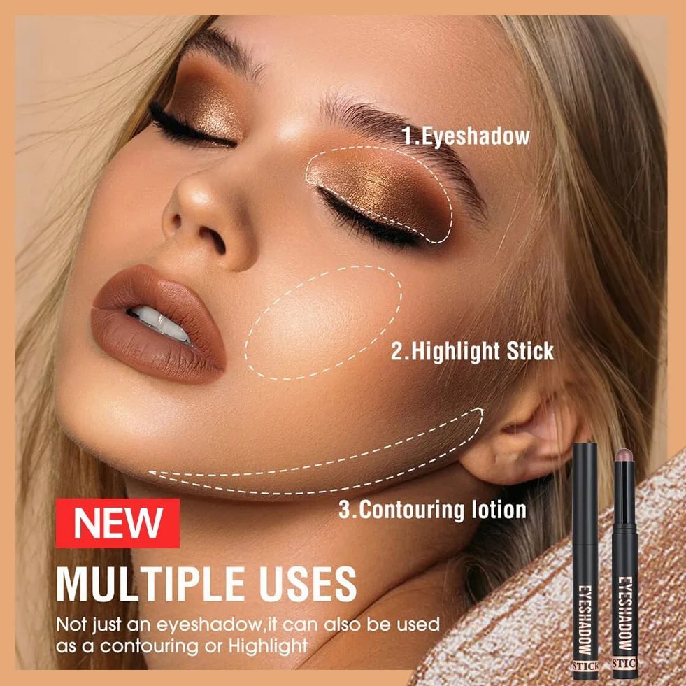 Cienie do powiek w sztyfcie, 6 x 2g Zestaw ołówków do cieni do powiek z brokatem i matowym, Eye Shadow Stick w kremie, łatwy w użyciu, tworzy kredki do oczu i długotrwały makijaż oczu (zestaw A)