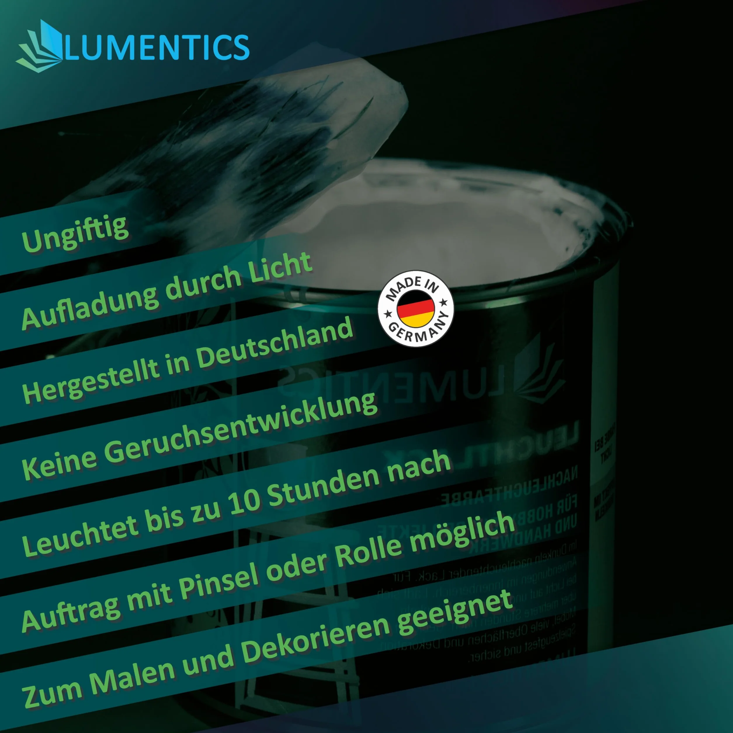 LUMENTICS Biały lakier podświetlający, 250 ml, kolor świecący w ciemności, na bazie akrylu, fluorescencyjny, do wielokrotnego napełniania, bezzapachowy