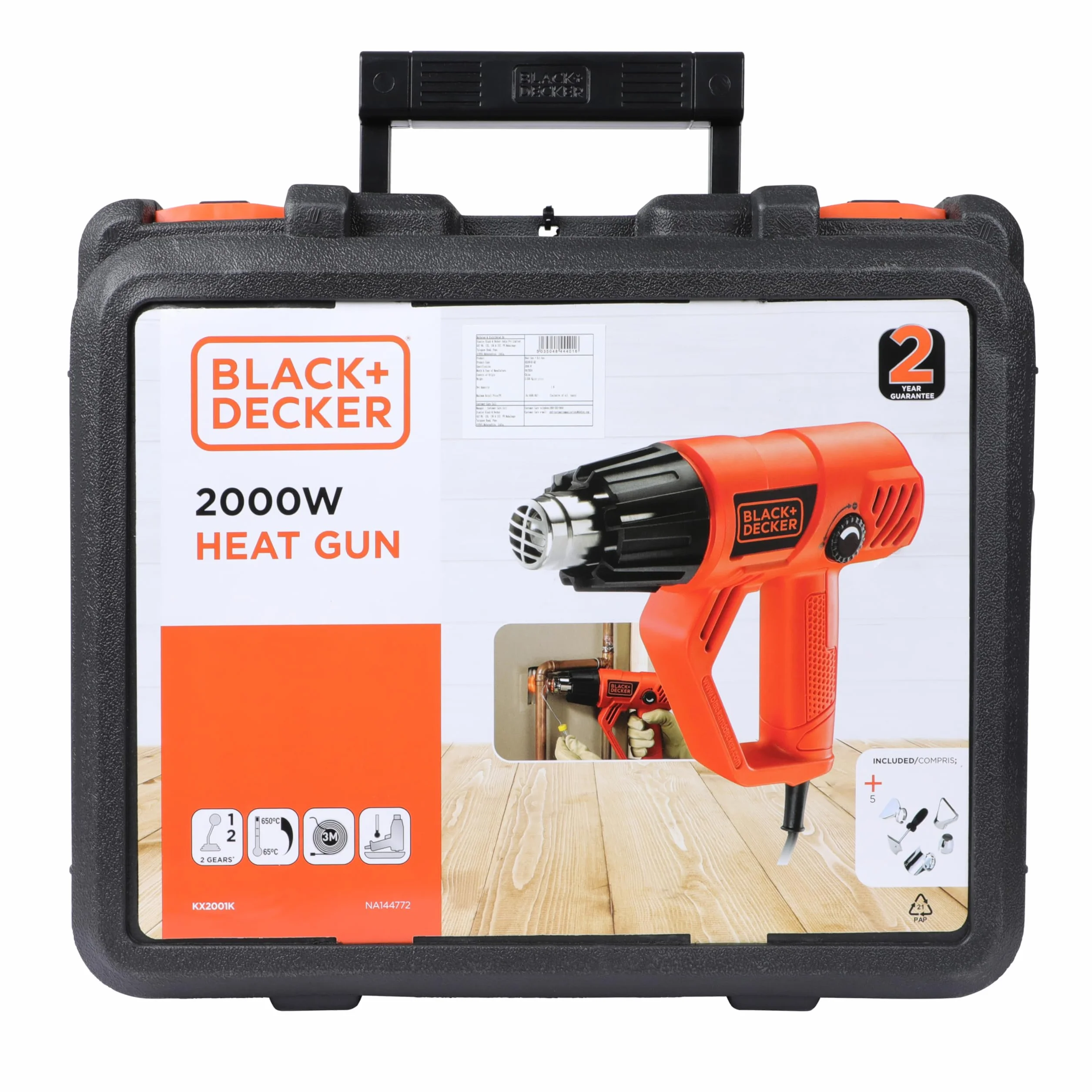 BLACK & DECKER Wytrzymały Decapador térmico 2000W, temperatura 50-450/90-600°C, 5 akcesoriów