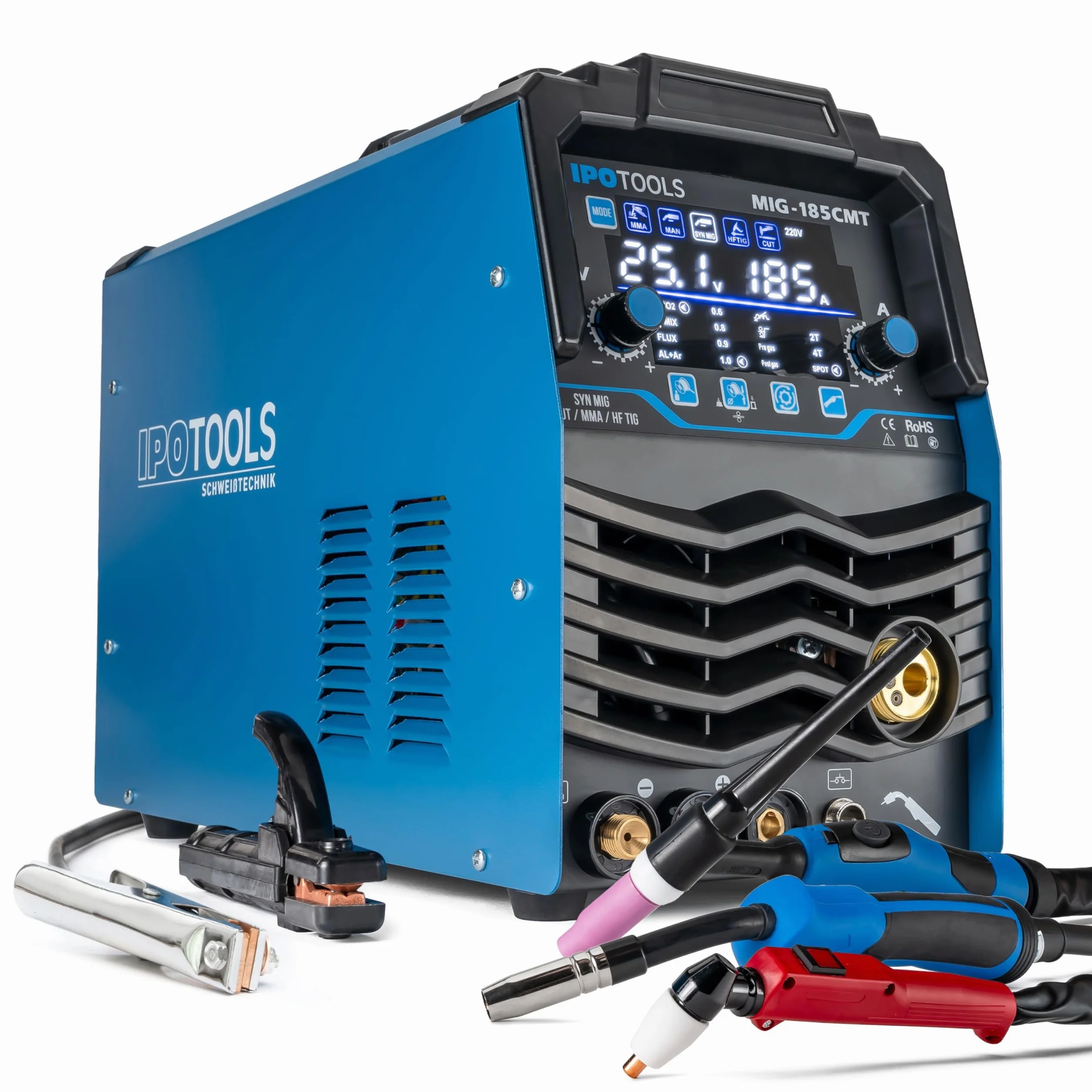 Spawarka kombinowana MIG-185CMT 7 w 1 WIG MIG MAG z przecinarką plazmową 45 A Synergic Inverter 185 A Flux MMA 230 V