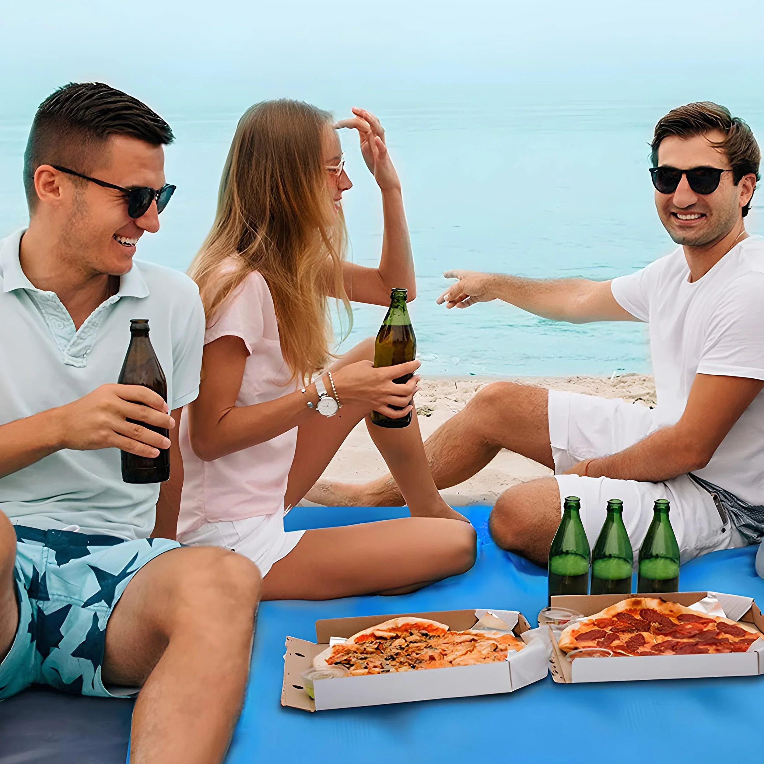 Retoo Koc plażowy, odporny na piasek, wodoszczelny koc piknikowy 210 x 200 cm, do podróży, na kemping, urlop na plaży, odporny na piasek, przenośny koc na plażę, ultralekki, kompaktowy,