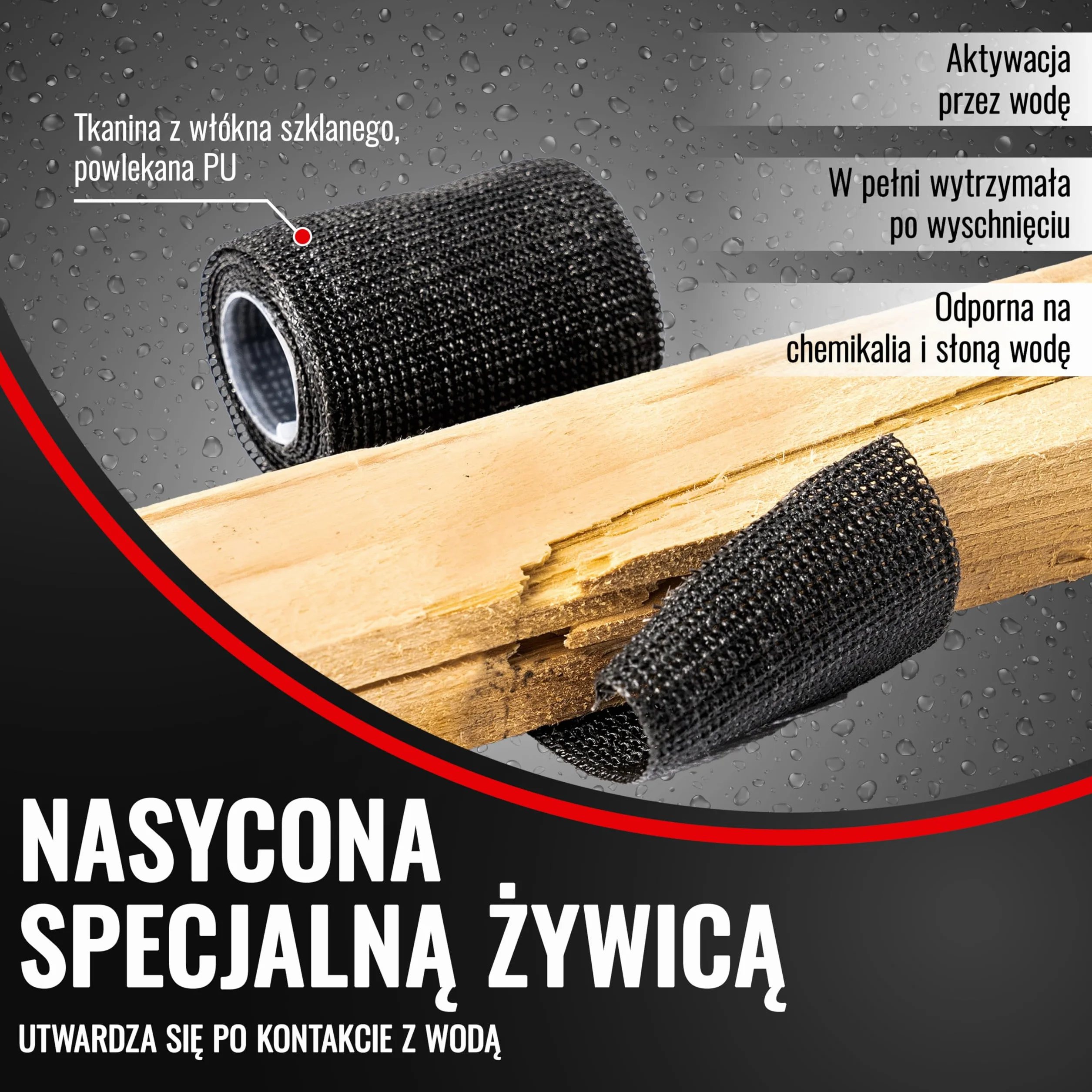 Poppstar taśma naprawcza 1m x 2,5cm z włókna szklanego z warstwą poliuretanową 1 rolka