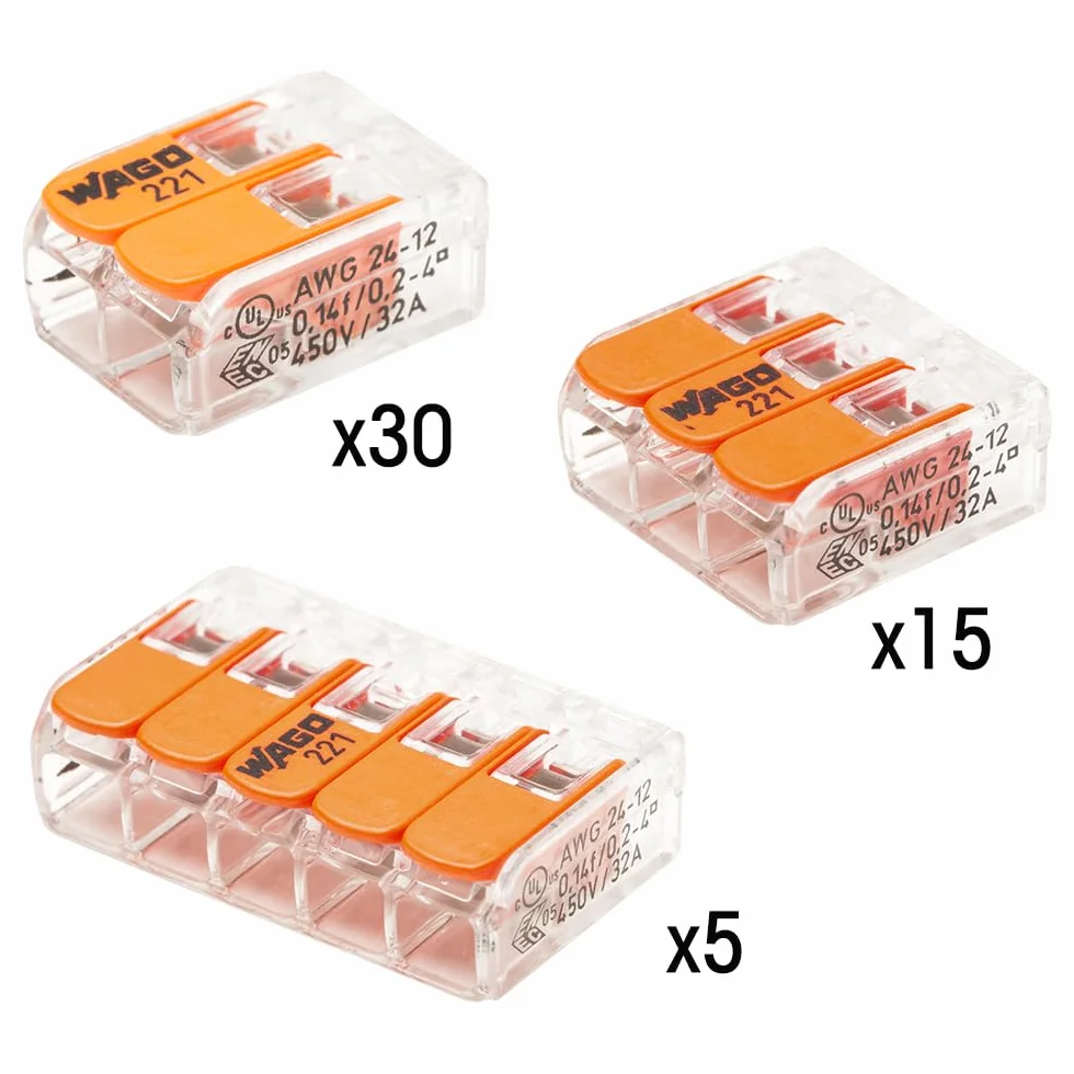 Różnobarwne pudełko WAGO 50 zacisków - 30 x 2,15 x 3 i 5 wejść