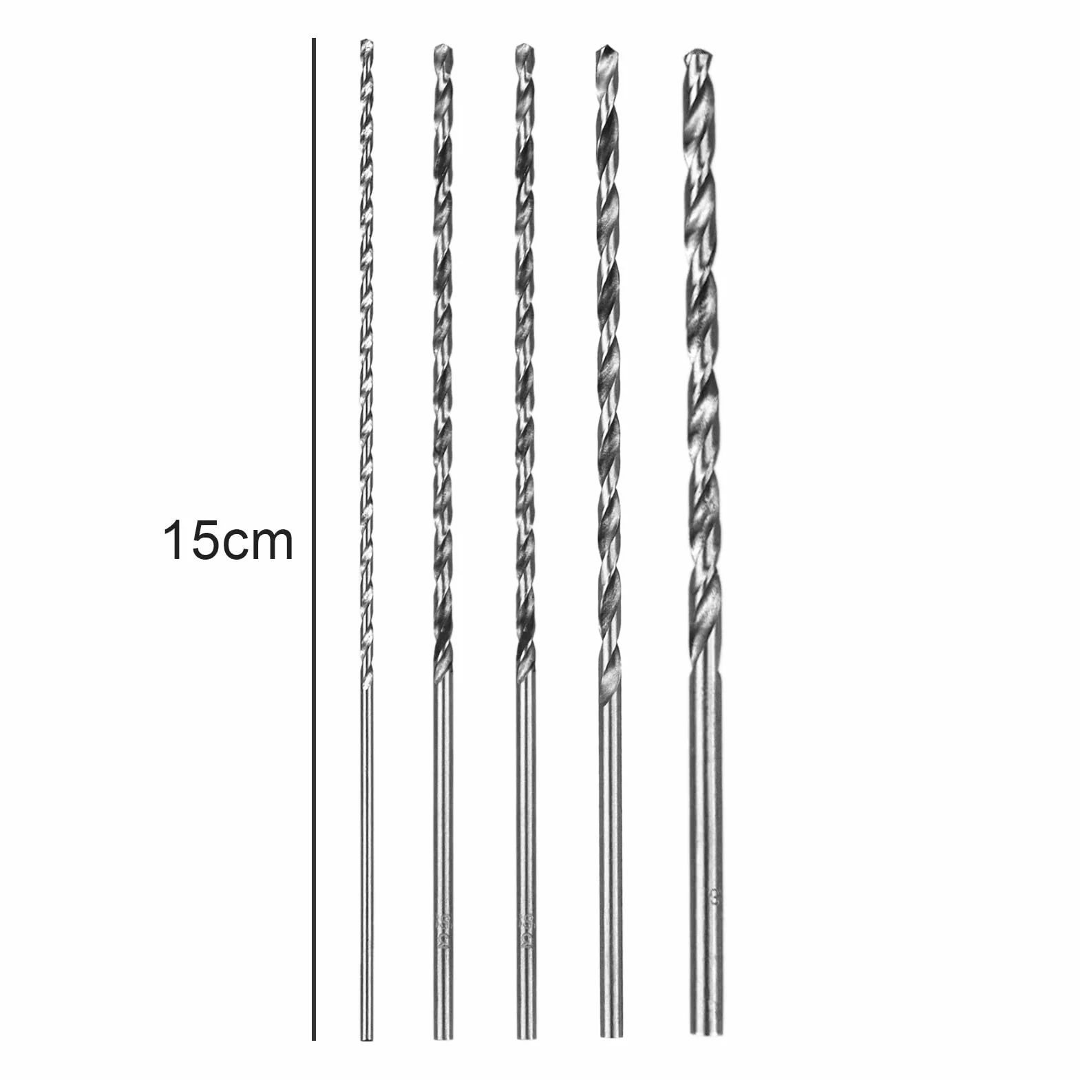 Wiertła ekstra długie 2-5 mm 150 mm HSS spiralne do drewna i metalu prosty trzpień 5 sztuk