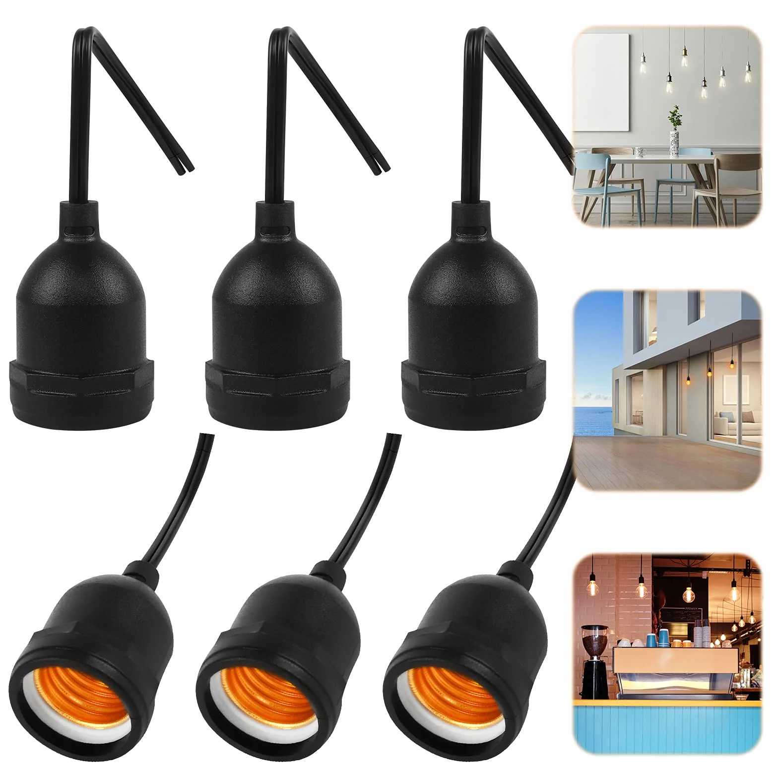 Oprawka do lampy E27 6 sztuk vintage z kablem 11 cm wodoszczelna 150° odporna na wysokie temperatury śruby do zawieszenia adapter do żarówki LED