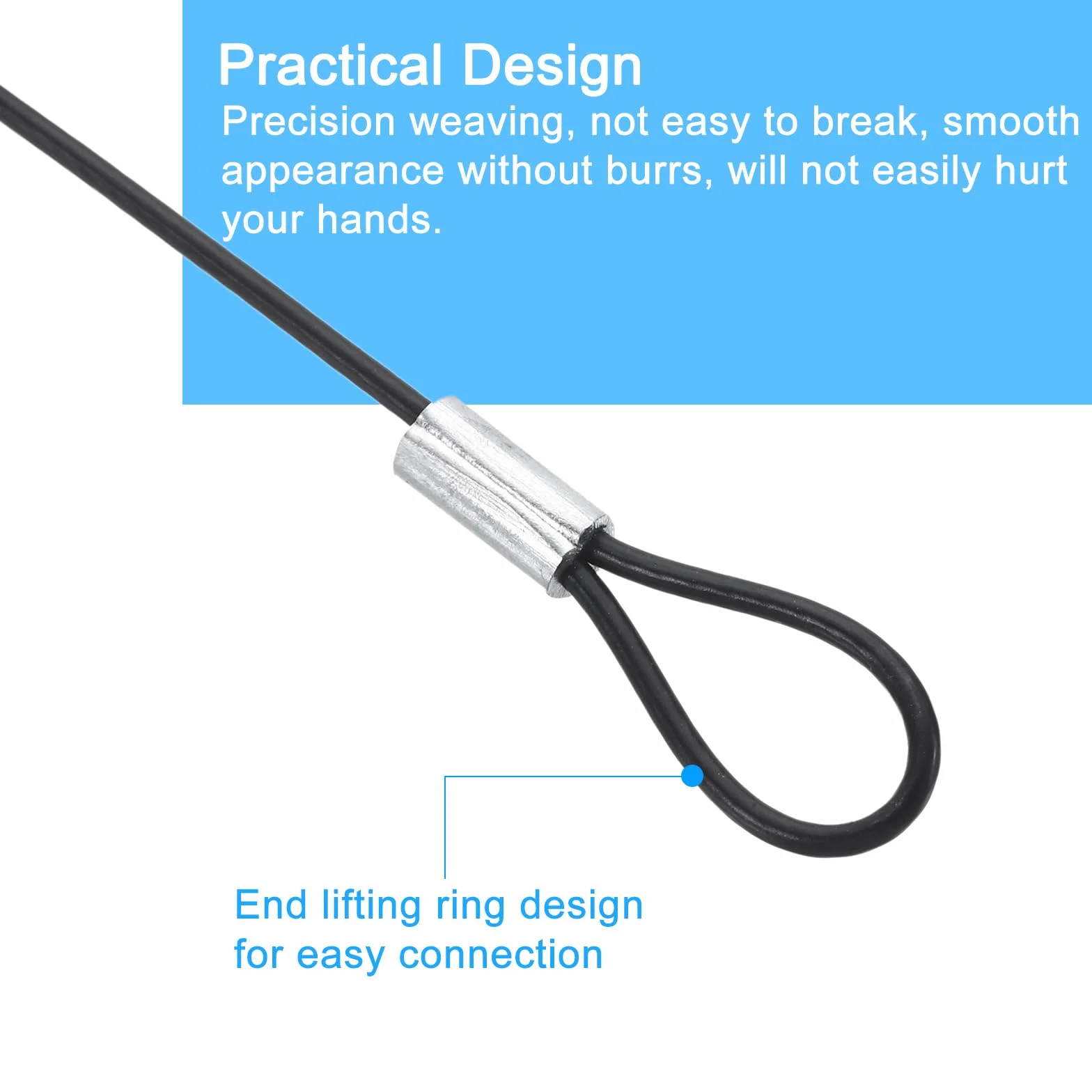 Kabel ze stali nierdzewnej 50 cm x 1,5 mm z pierścieniem powlekanym winylem stalowy kabel bezpieczeństwa czarny