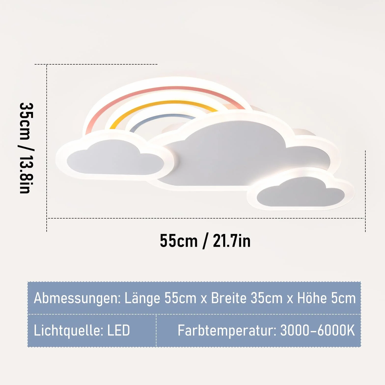Lampa sufitowa LED dla dzieci, Kreatywna lampa sufitowa w kształcie chmury z pilotem zdalnego sterowania, Bezstopniowe, do wnętrz, Pokój Dziecięcy Chłopcy Dziewczęta, 63cm Biały