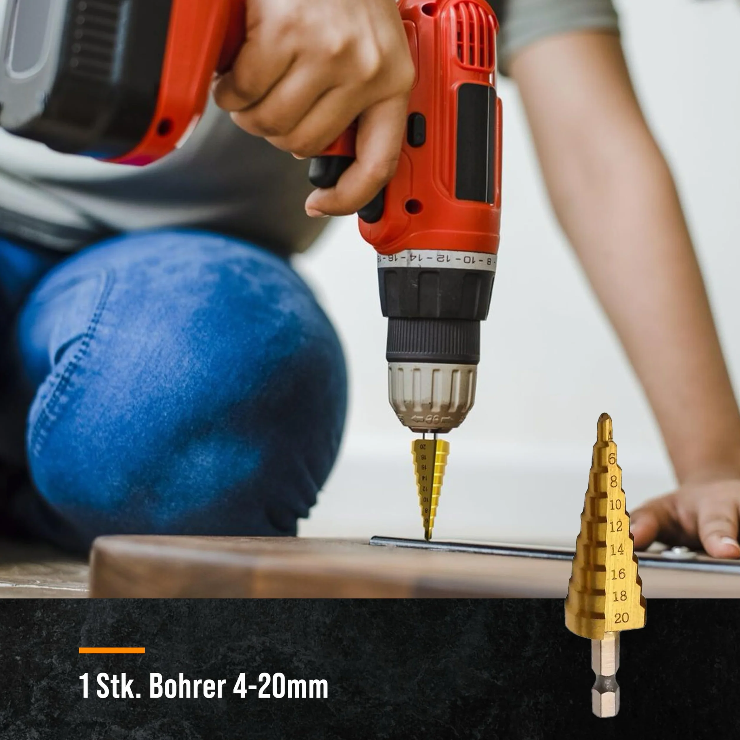 Zestaw 3 wierteł stopniowych HSS 4-32 mm, powlekane tytanem, trzpień sześciokątny 6 mm