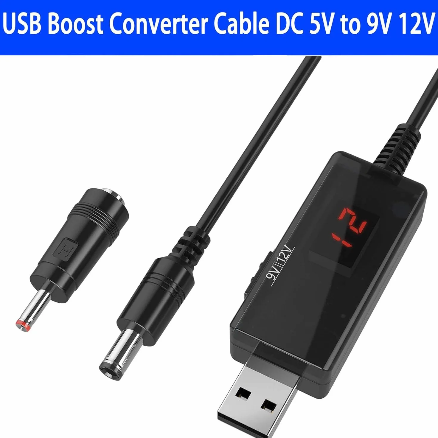 RUNCCI-YUN Kabel USB Boost Converter DC 5V na 9V 12V USB na DC 5,5x2,1mm 3,5x1,35mm Step-up Zasilacz Adapter