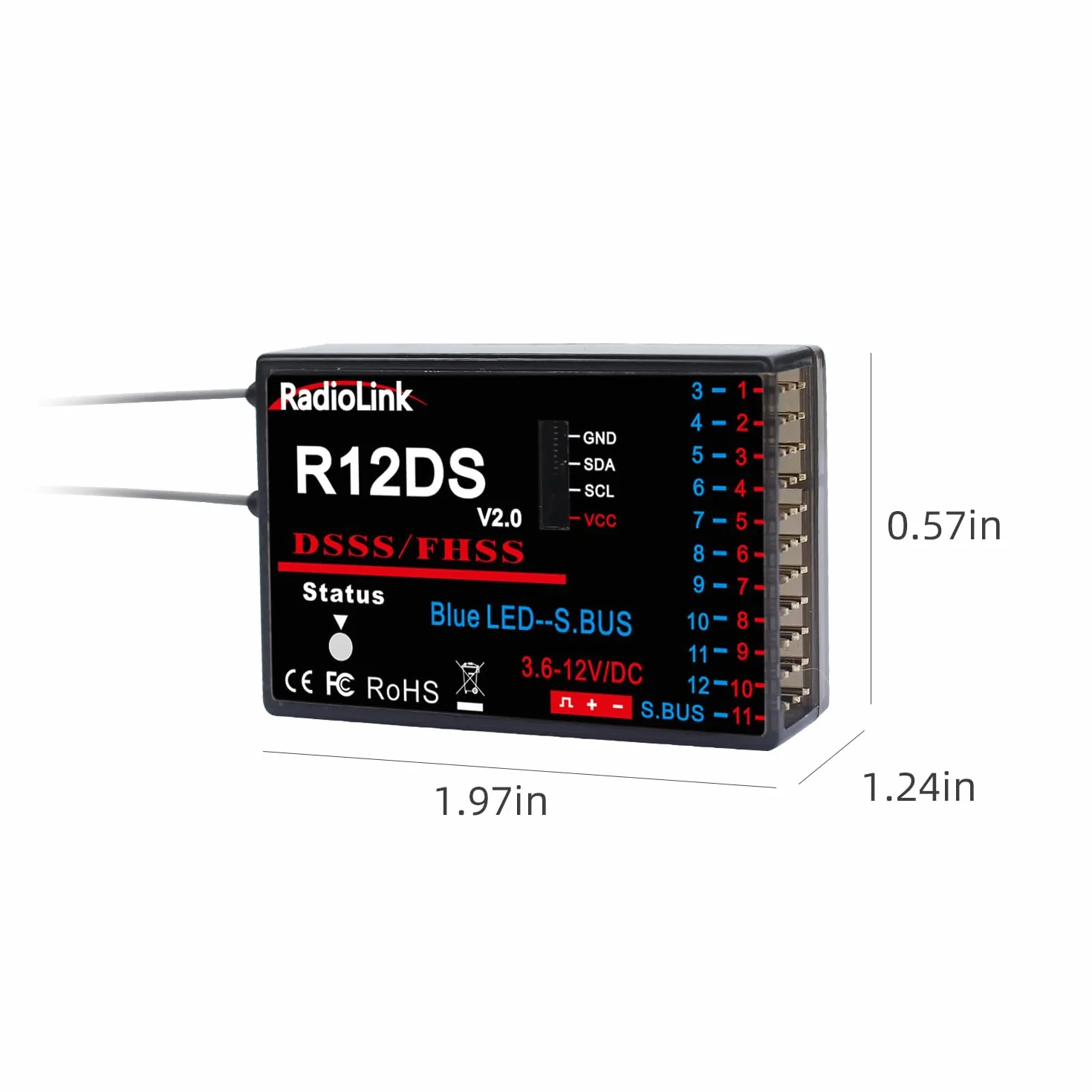 RadioLink R12DS 2.4G 12CH odbiornik do nadajnika AT9 AT9S AT10 AT10II RC