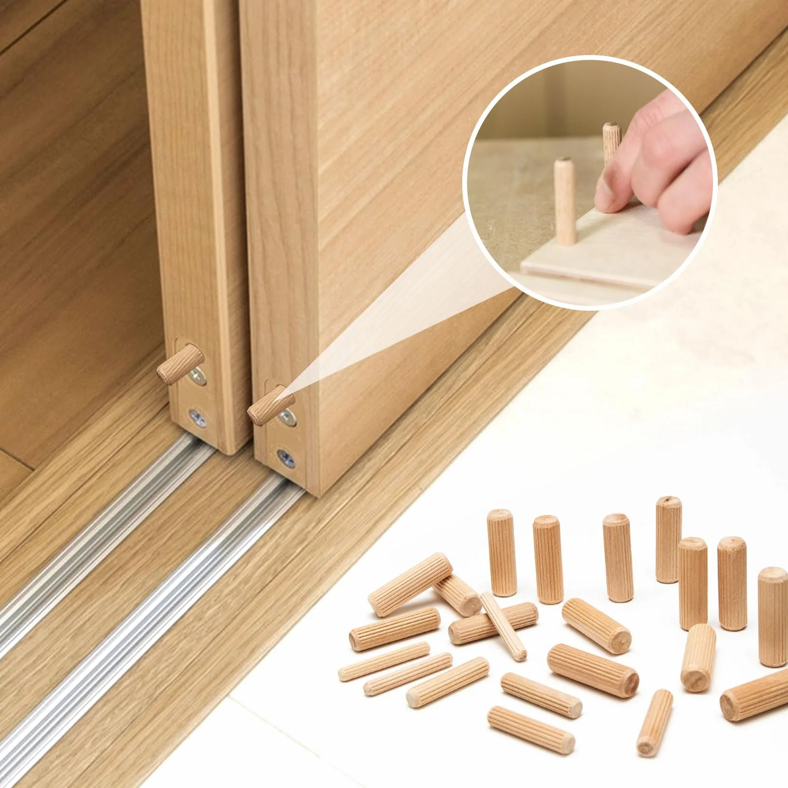 Zestaw 225 drewnianych kołków rozporowych 6 mm 8 mm 10 mm stożkowe i żebrowane do mebli majsterkowania