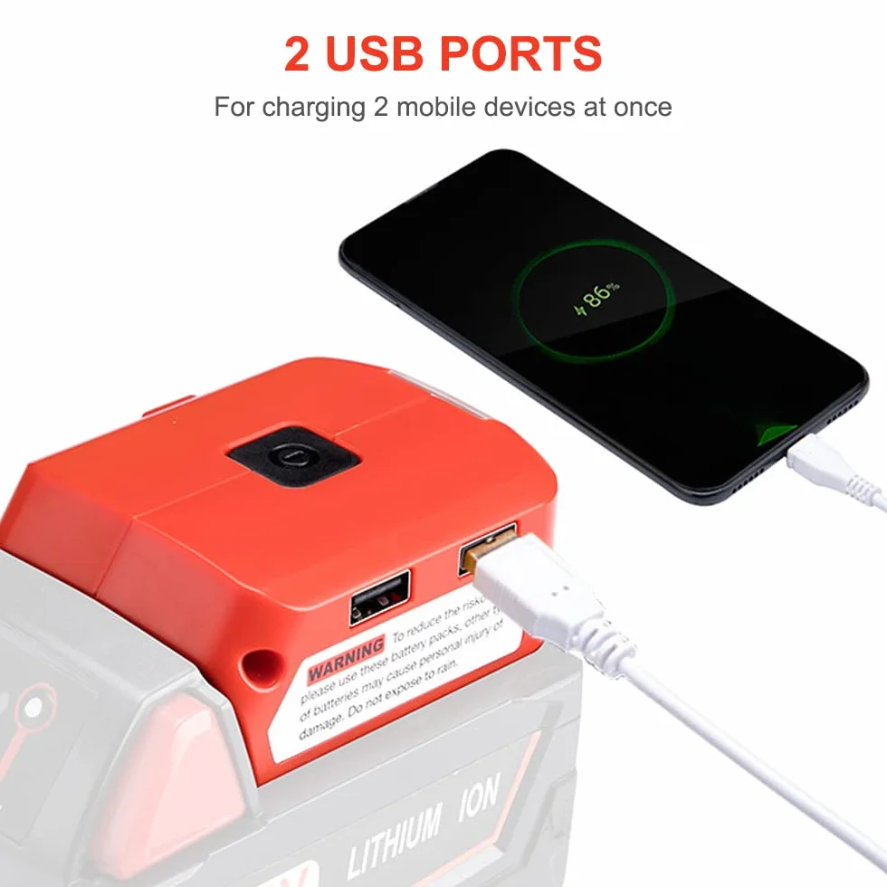 Adapter USB do akumulatora 18 V, lampa LED robocza z portem DC 12 V 2 A i podwójnym USB, zasilacz kompatybilny z 18 V
