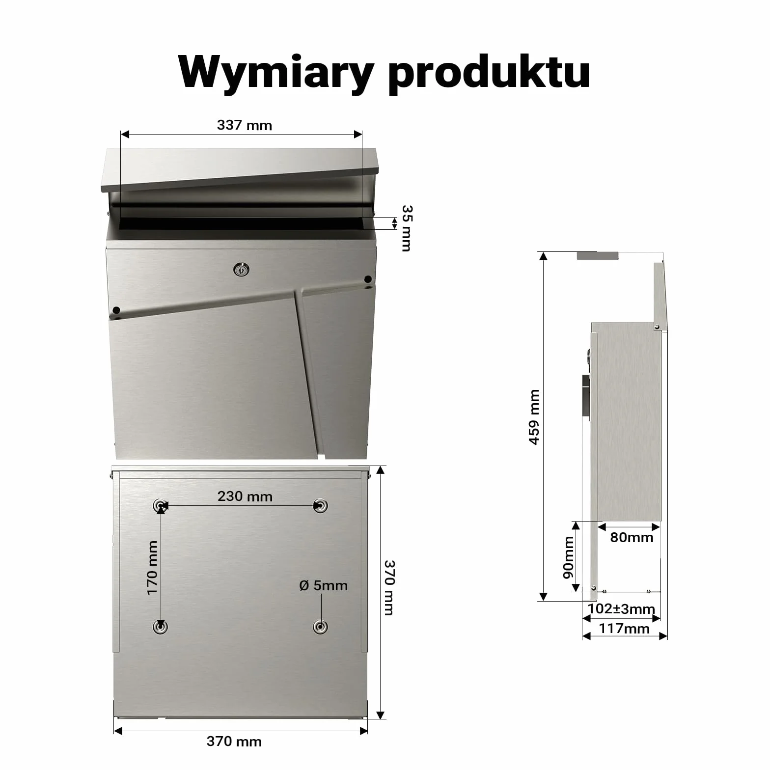Wiltec Skrzynka na listy stal nierdzewna V23 z ukrytym zamkiem, nowoczesna skrzynka pocztowa