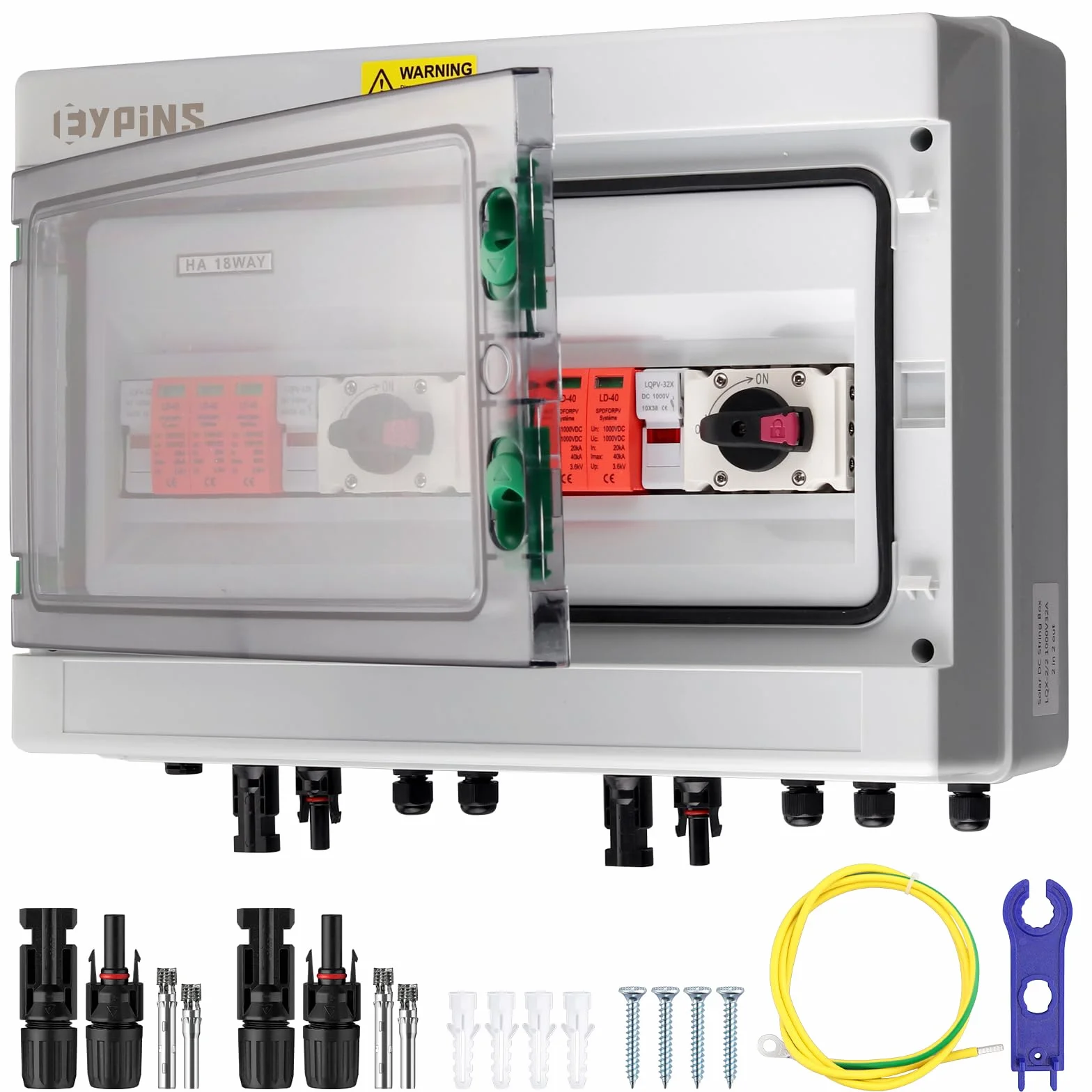 EYPINS Zabezpieczenie przeciwprzepięciowe PV DC1000 V skrzynka przyłączeniowa 32 A odłącznik 2 w 2 out