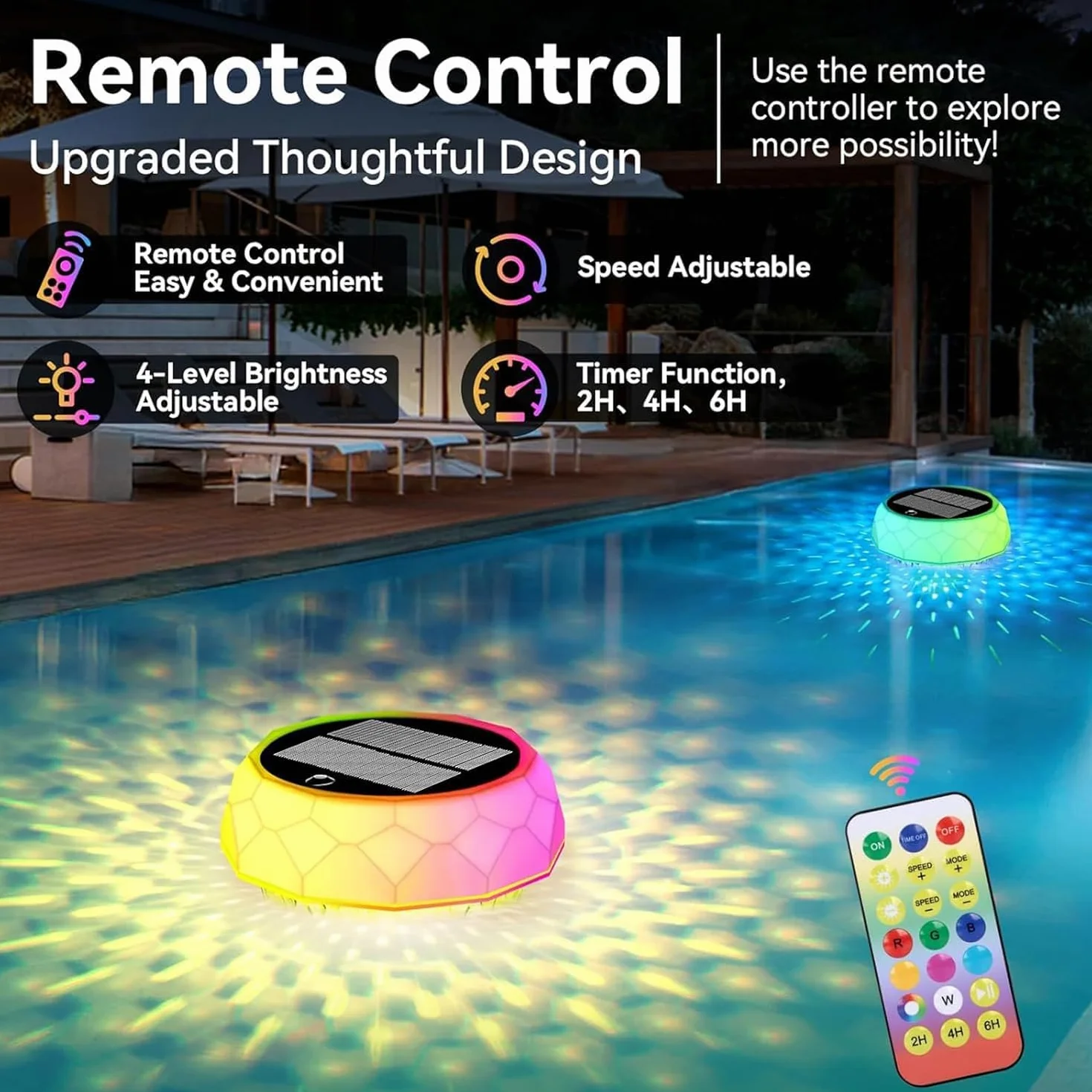 yowin Solarne lampy do stawu RGB LED IP68 pływające oświetlenie basenowe