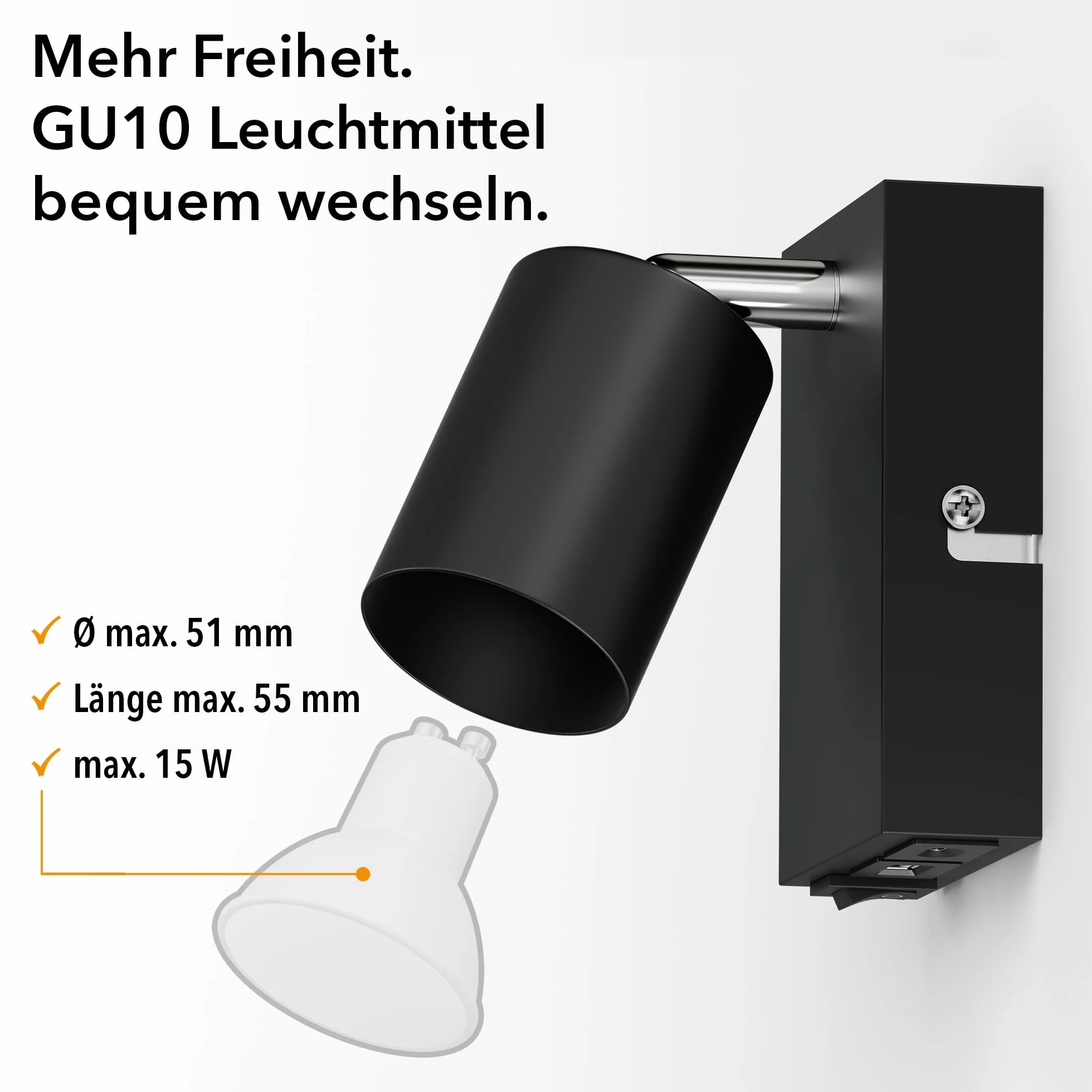 ledscom.de 2 sztuki Lampa ścienna WAIKA, 1-światło, czarna, USB-C, USB-A, z lampą LED GU10 450lm, ciepła biel