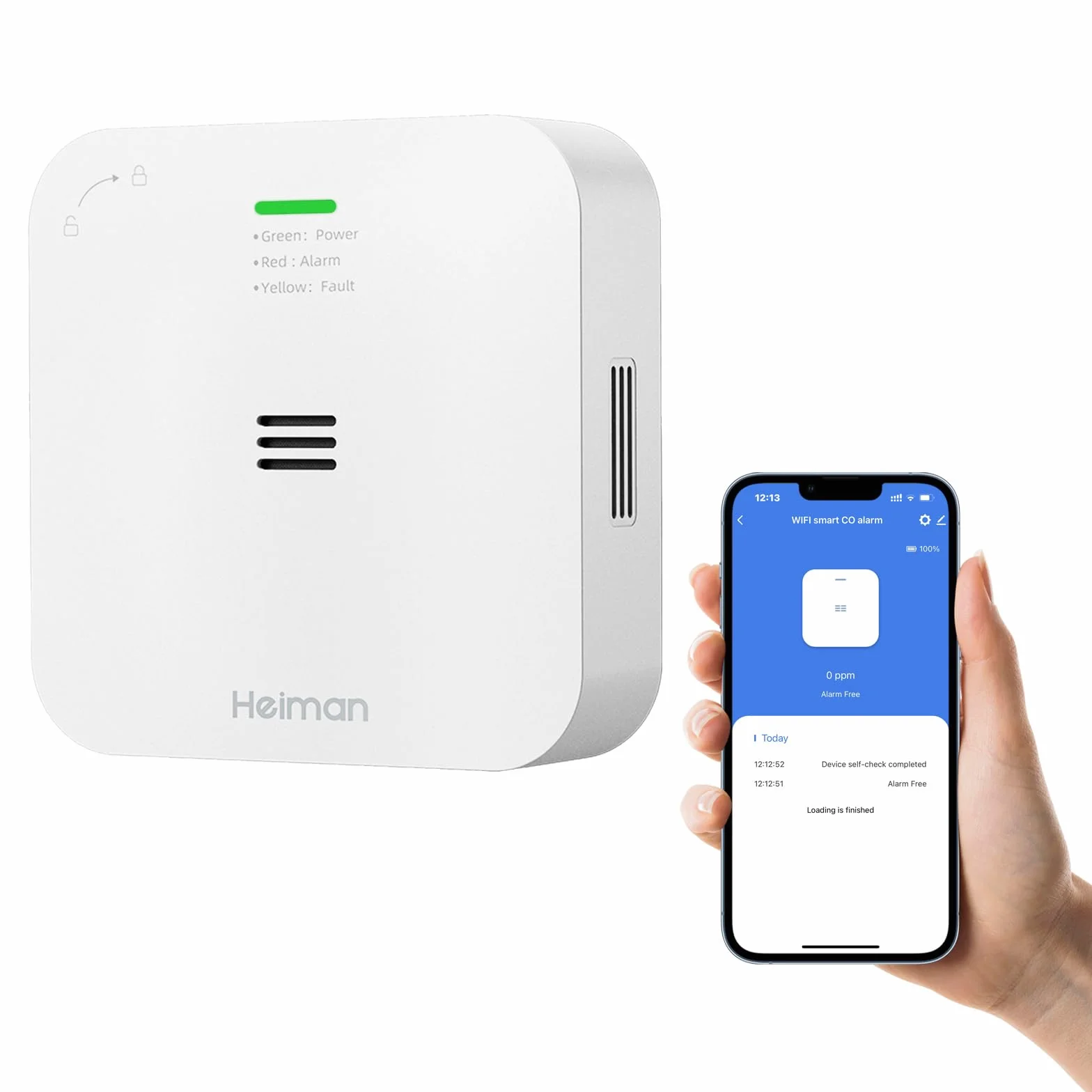 Heiman czujnik tlenku węgla CO WiFi 10 lat certyfikat TÜV EN 50291 biały