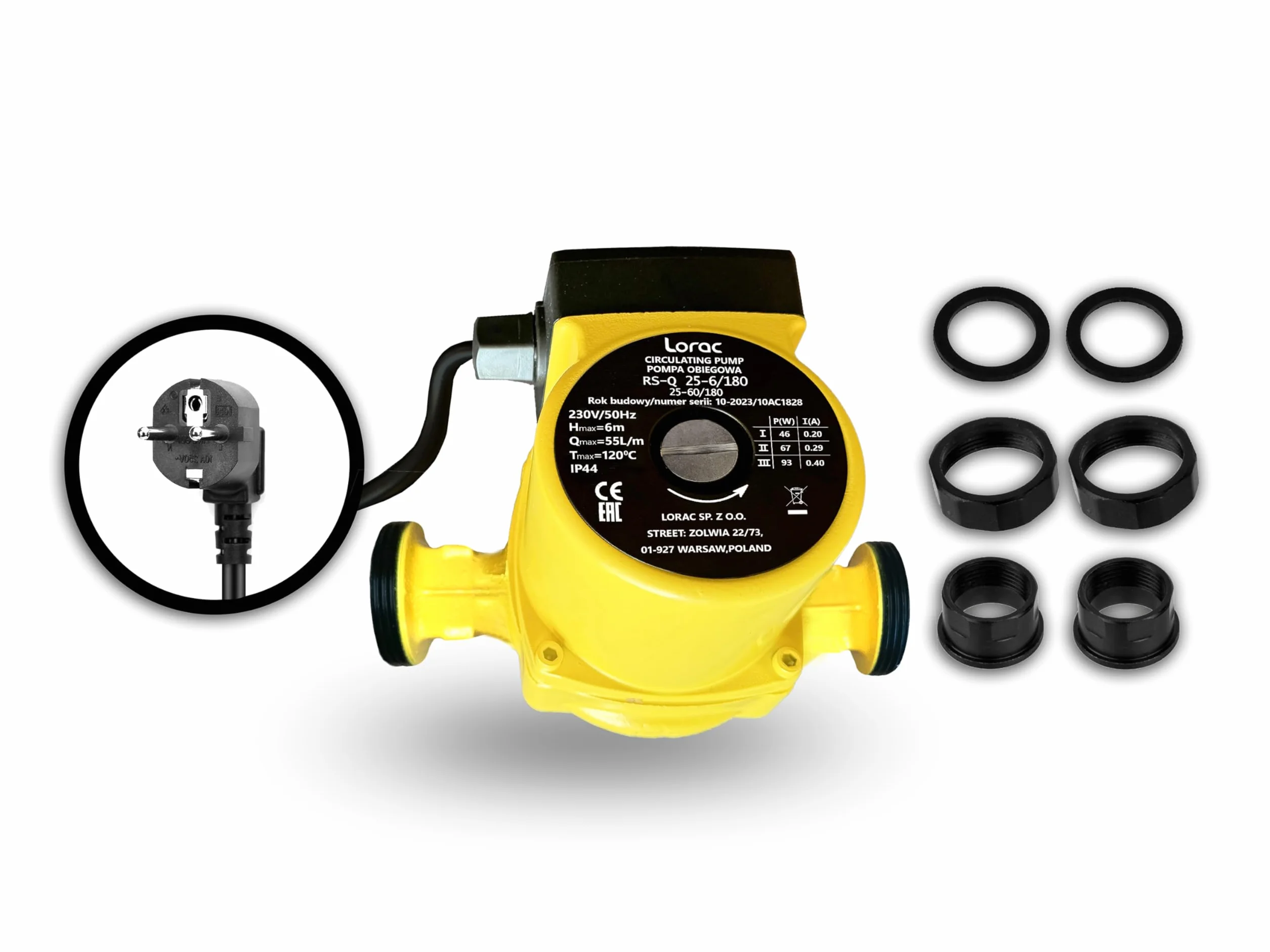 LORAC Pompa Obiegowa RS-Q 25-6/180 25-60/180 Cyrkulacyjna Grzewcza 1" 46-93 W 6 m 120°C 3,6 m³/h