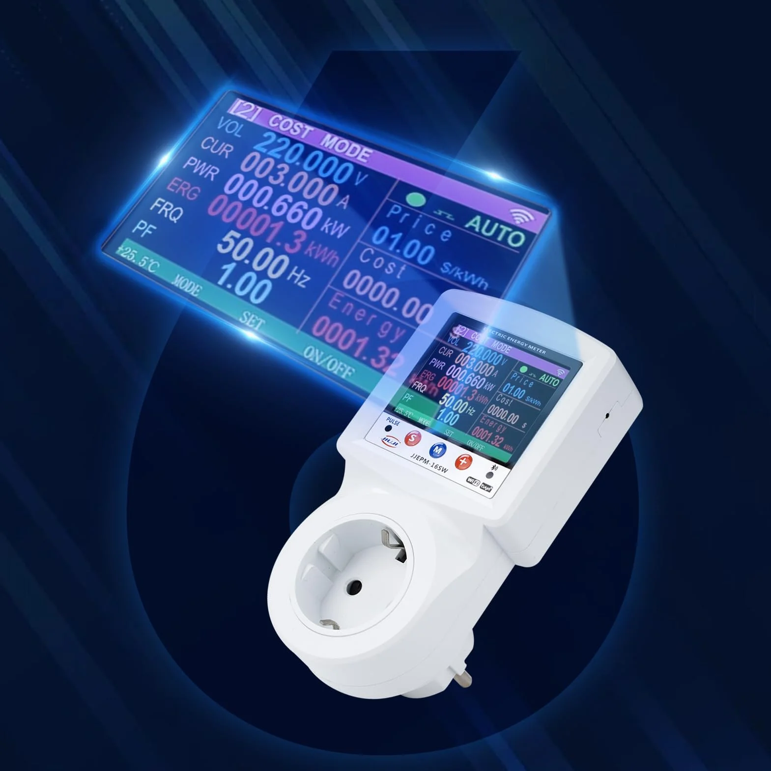 Inteligentne gniazdko WiFi licznik energii elektrycznej 16 A 230 V z ochroną przeciwprzepięciową