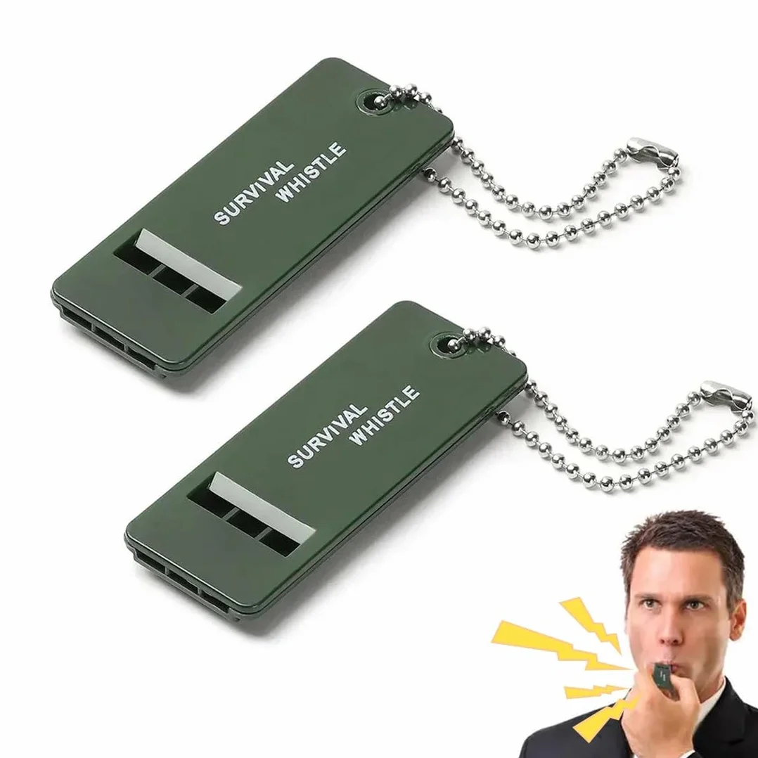 2 sztuki gwizdek kempingowy, gwizdek ratunkowy, wysoka wysokość dźwięku, gwizdek ratunkowy, gwizdek ratunkowy, 3 otwory, gwizdek High Decibel, gwizdek ze smyczą, gwizdek odciążający ziemię, na
