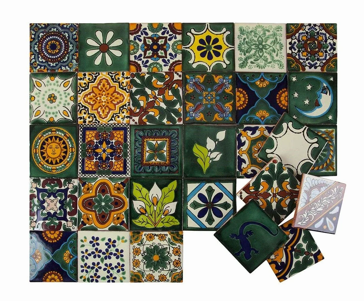 Talavera płytki meksykańskie Verde - 30 meksykańskich płytek 10 x 10 cm, płytki łazienkowe i kuchenne, dekoracja łazienki, prysznica, schodów, tylna ścianka kuchenna