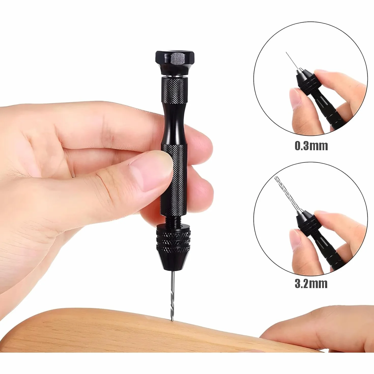 Mini wiertarka ręczna HSS 0,5-3 mm 25 wierteł antypoślizgowy korpus uchwyt 3 szczęki DIY