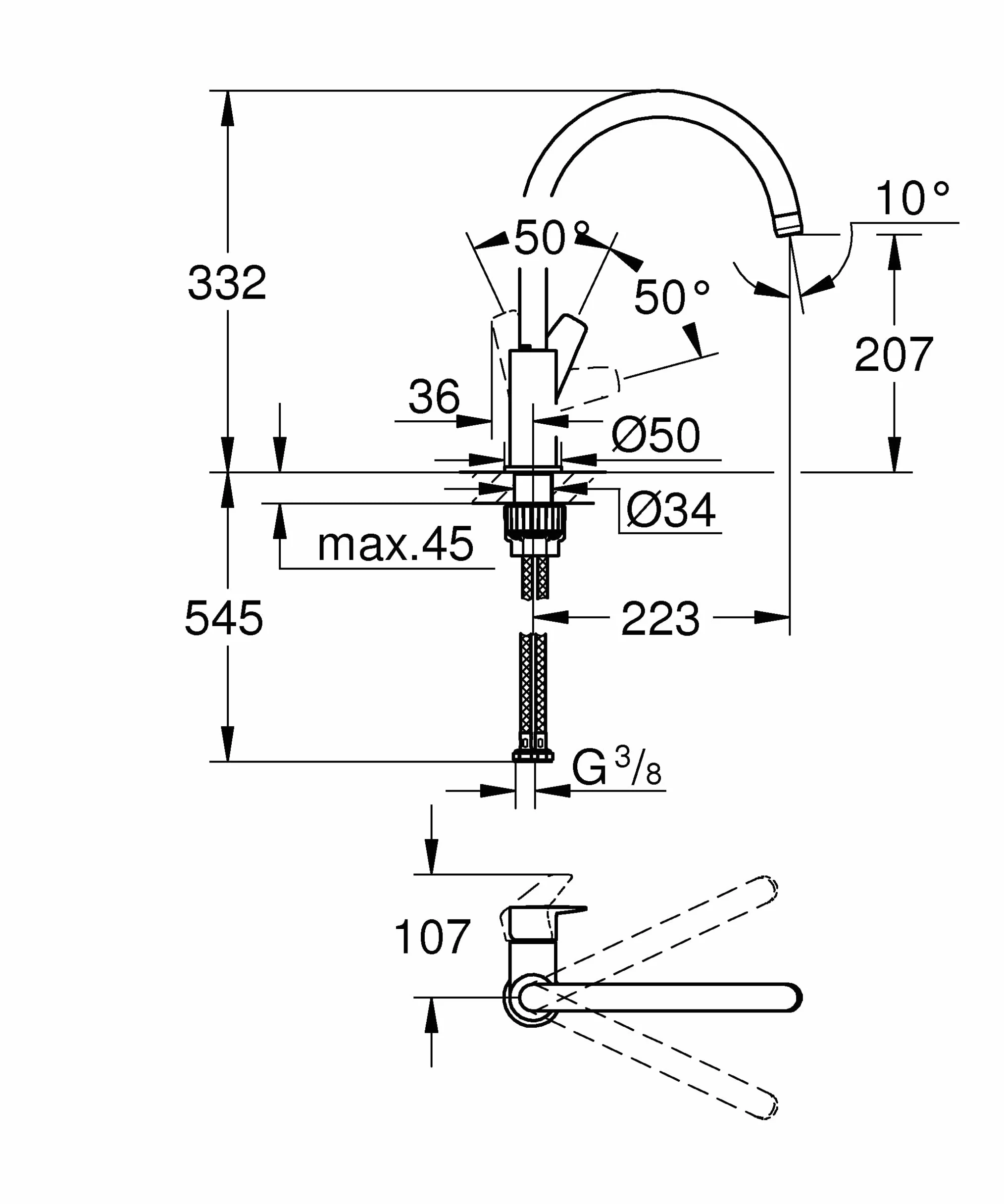 GROHE Start Edge jednouchwytowa bateria do zlewu kuchennego chrom wysoka wylewka C zakres obrotu 360° wkład ceramiczny 28 mm