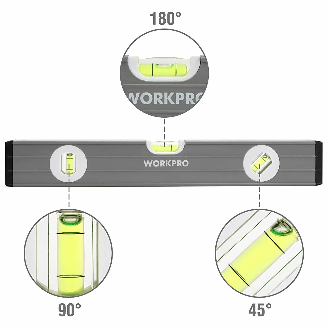 WORKPRO Zestaw 3 poziomic Torpedo 23 cm 40 cm 60 cm magnetyczna niemagnetyczna