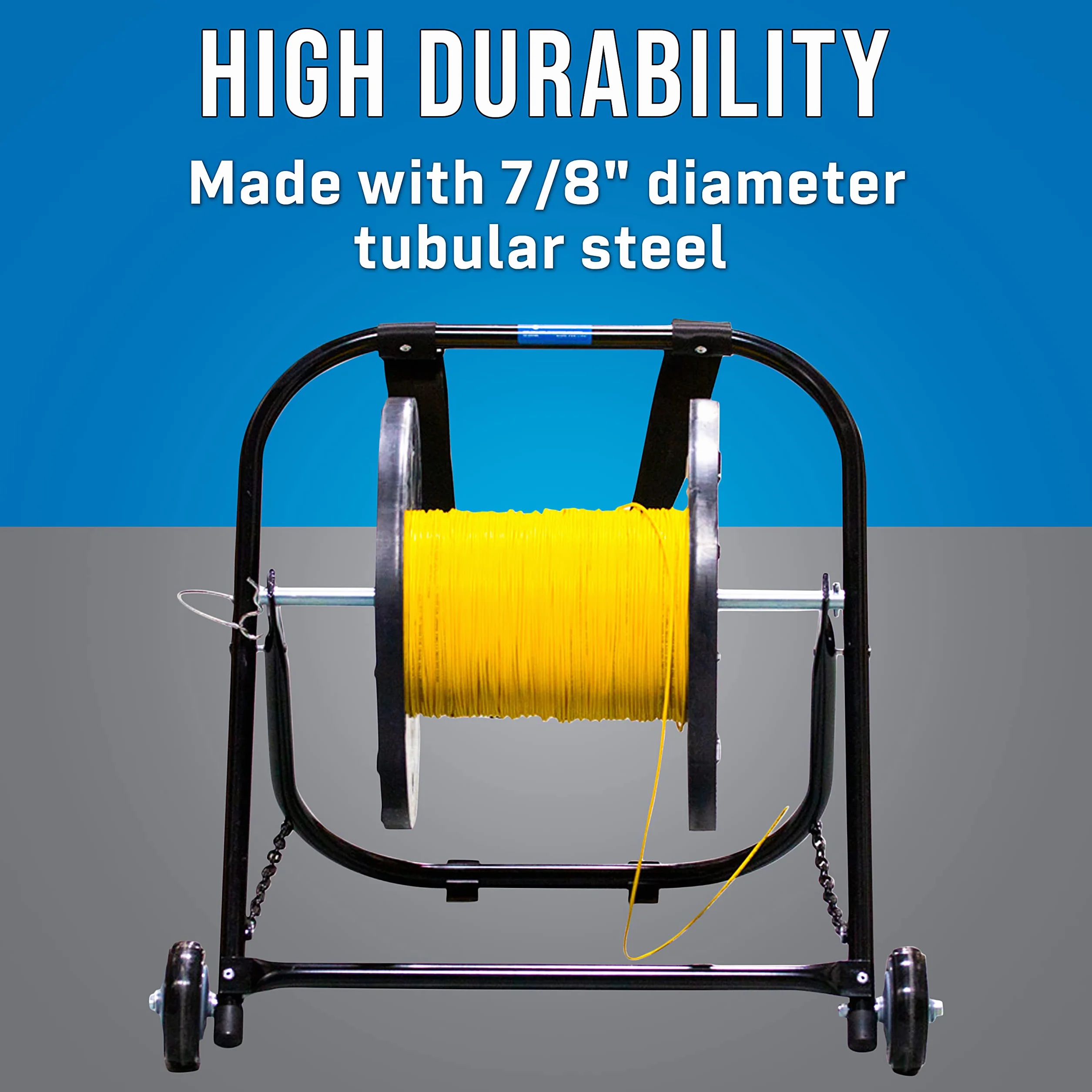 Jonard Tools CC-2721WS stalowy koszyk na kable o wysokiej trwałości z kółkami i paskiem do ciągnięcia, utrzymuje bębny kablowe o średnicy do 50 cm i udźwigu 45 kg