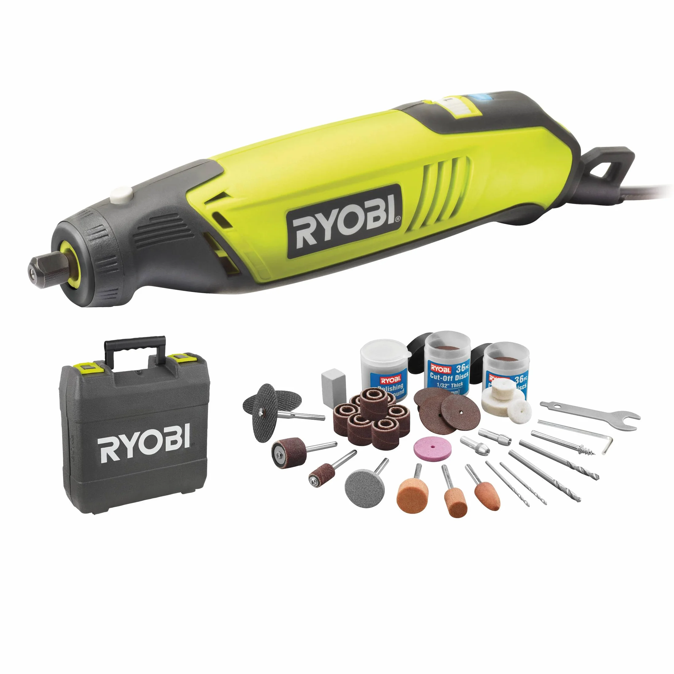 Ryobi EHT150V Mini Szlifierka Sieciowa 150W Tuleja Zaciskowa 3,2 mm Zestaw 115 Akcesoriów Walizka