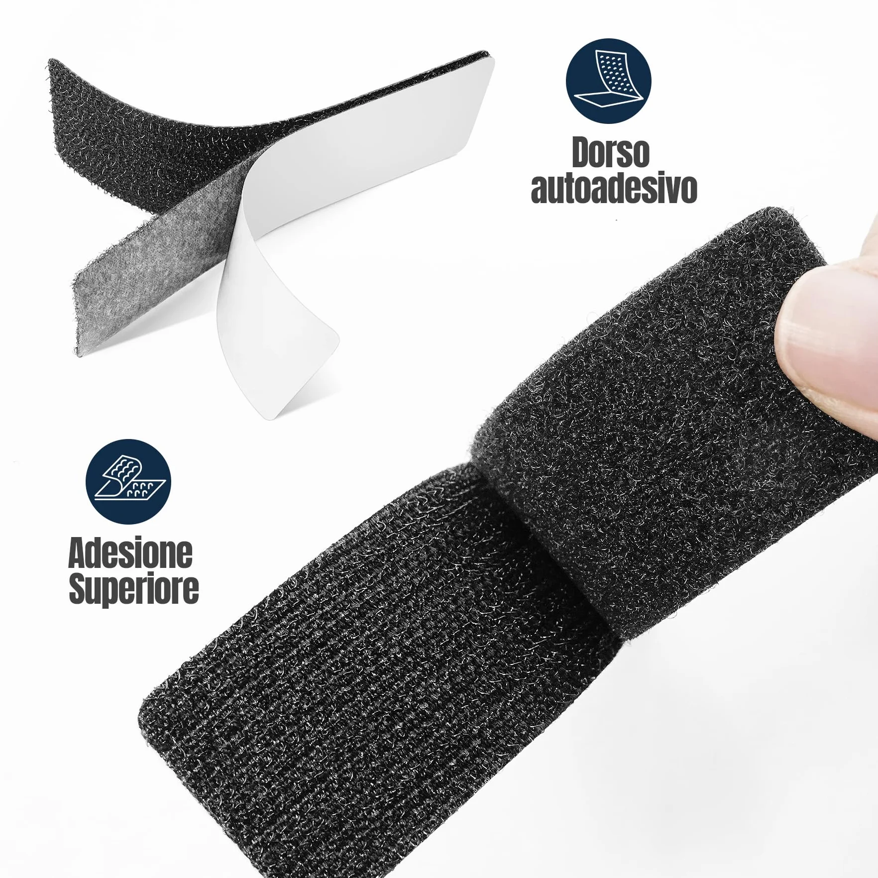 Dwustronne filcowe prostokąty 3x10 cm, mocna taśma klejąca do tkaniny, czarne