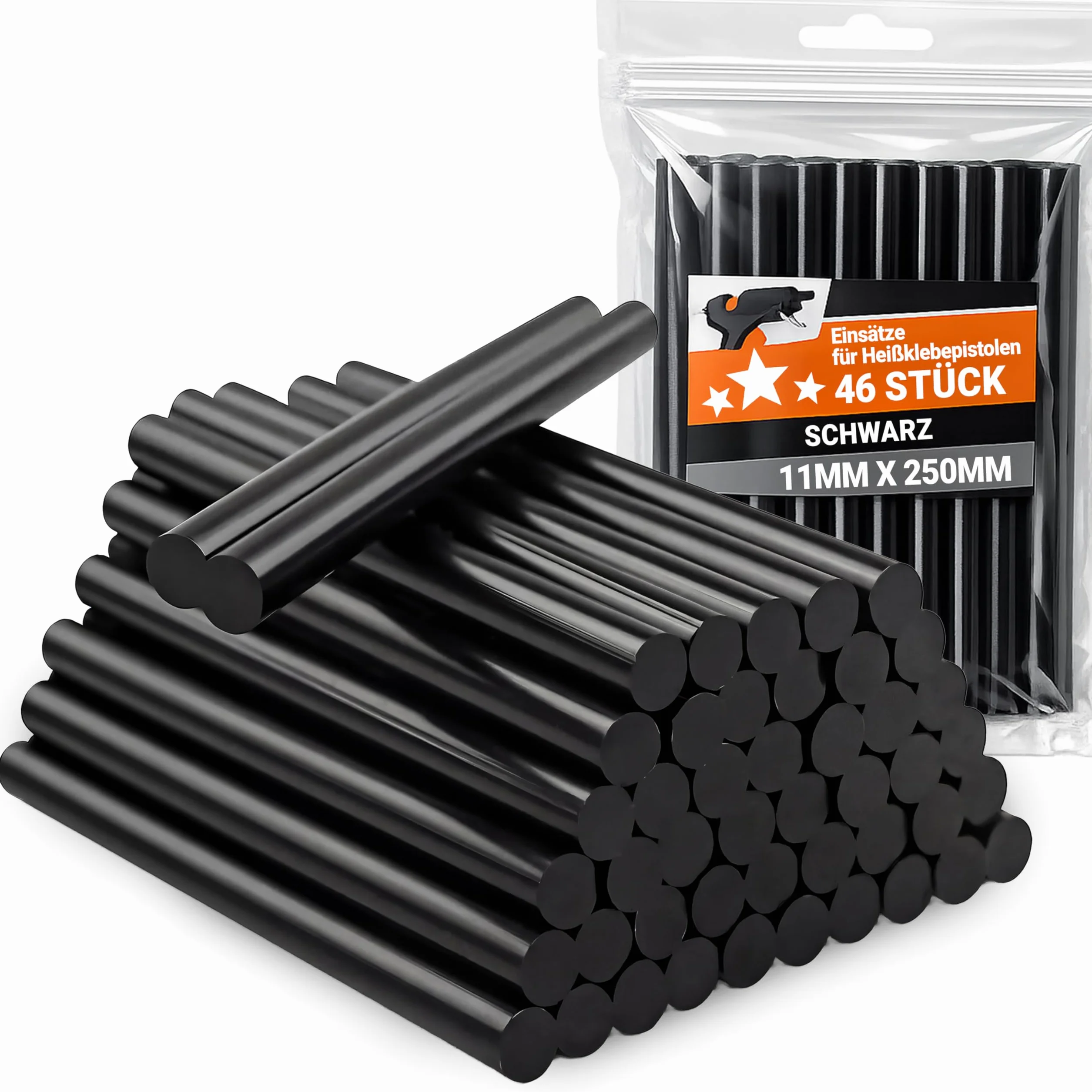 Retoo Pałeczki do klejenia na gorąco 11 mm x 200 mm 46 sztuk czarne do pistoletu