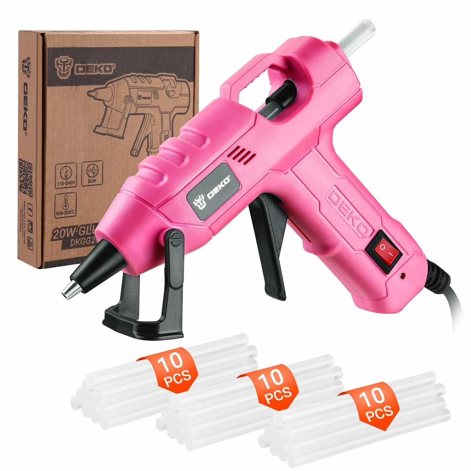 DEKOPRO Pistolet do klejenia na gorąco 20 W mini silikonowy różowy