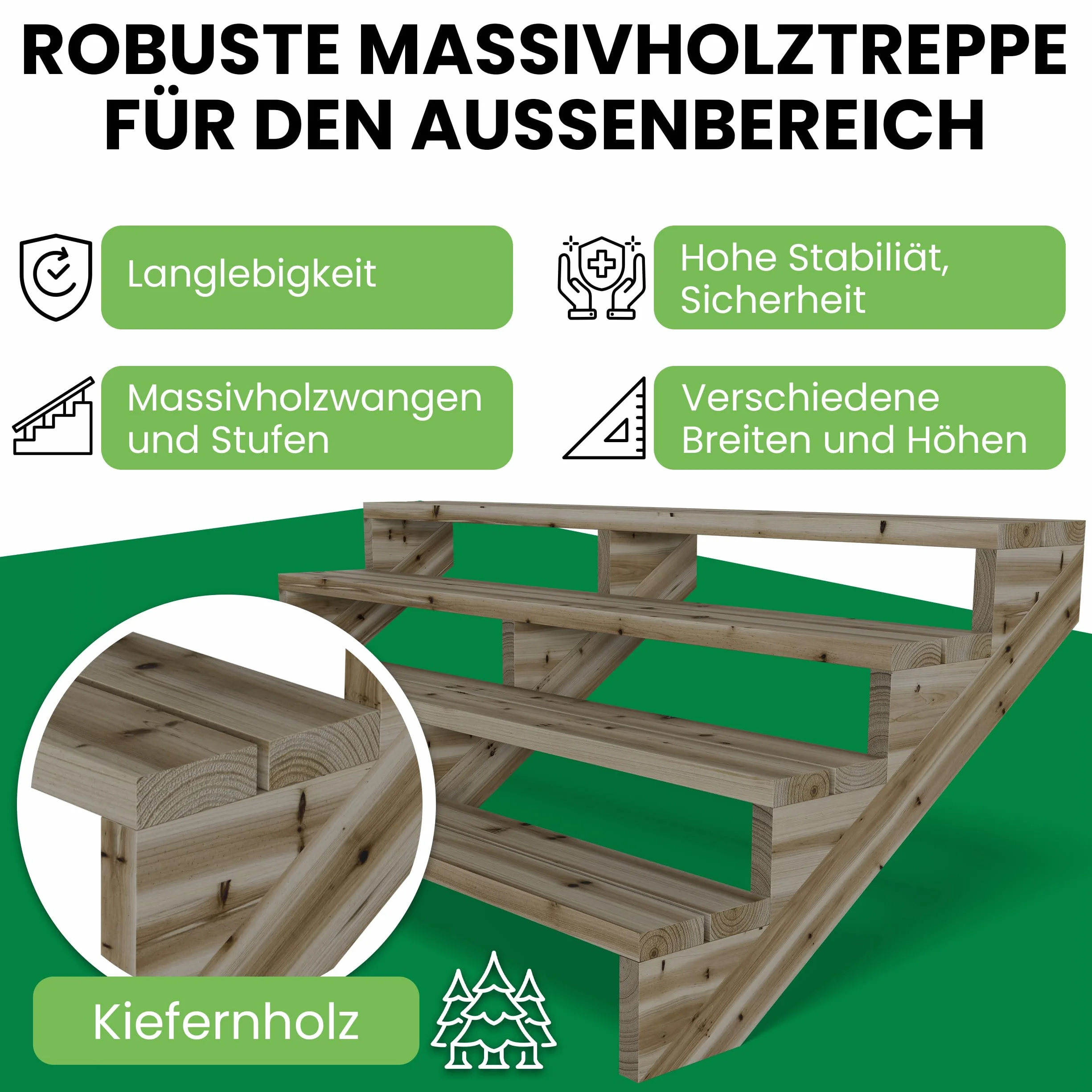 Gartenwelt Riegelsberger Schody tarasowe 190 cm 4 stopnie wysokość 72 cm lite drewno sosnowe impregnowane ciśnieniowo zestaw
